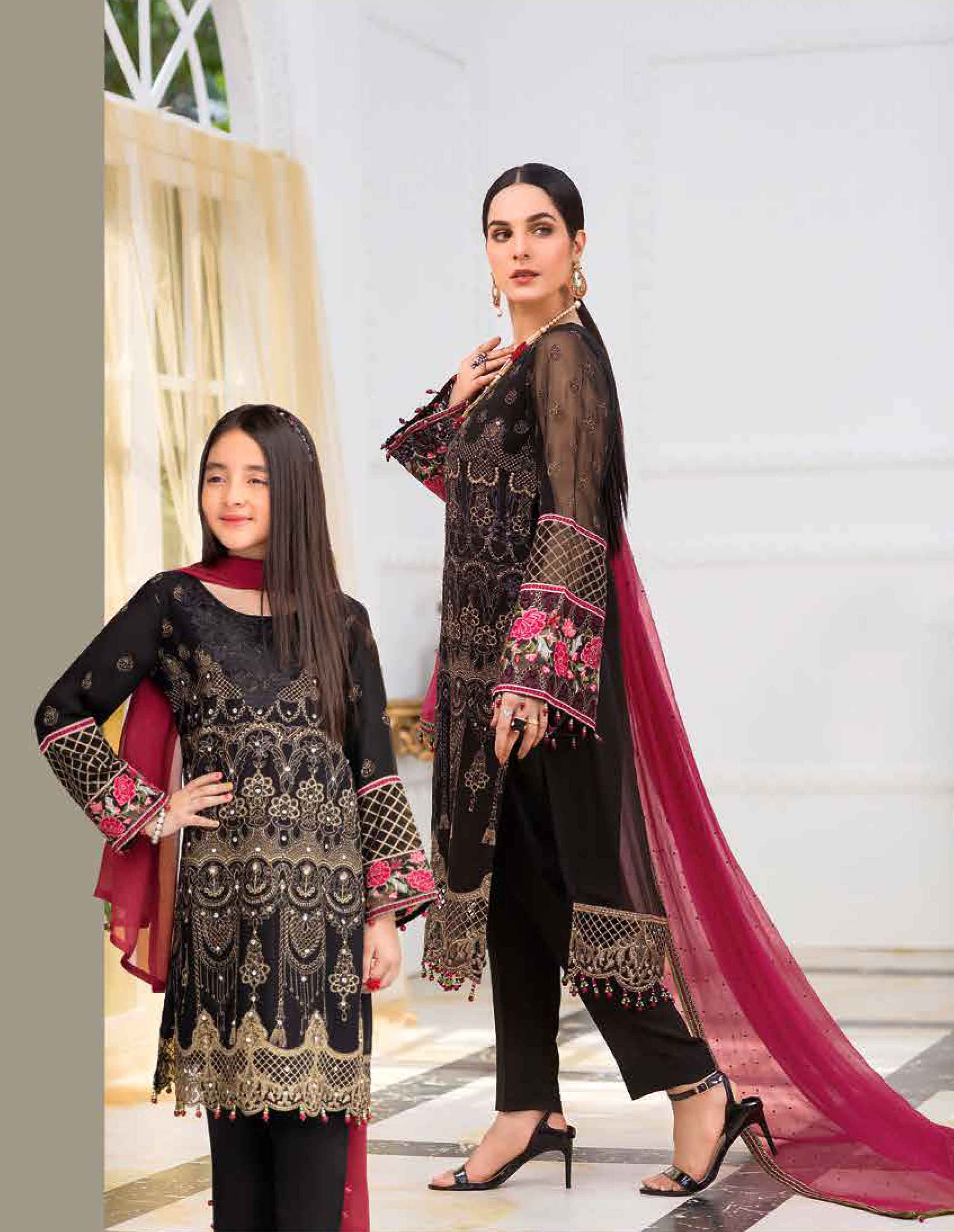 Simrans Girls Mother & Daughter Eid Outfit Shadowy Black