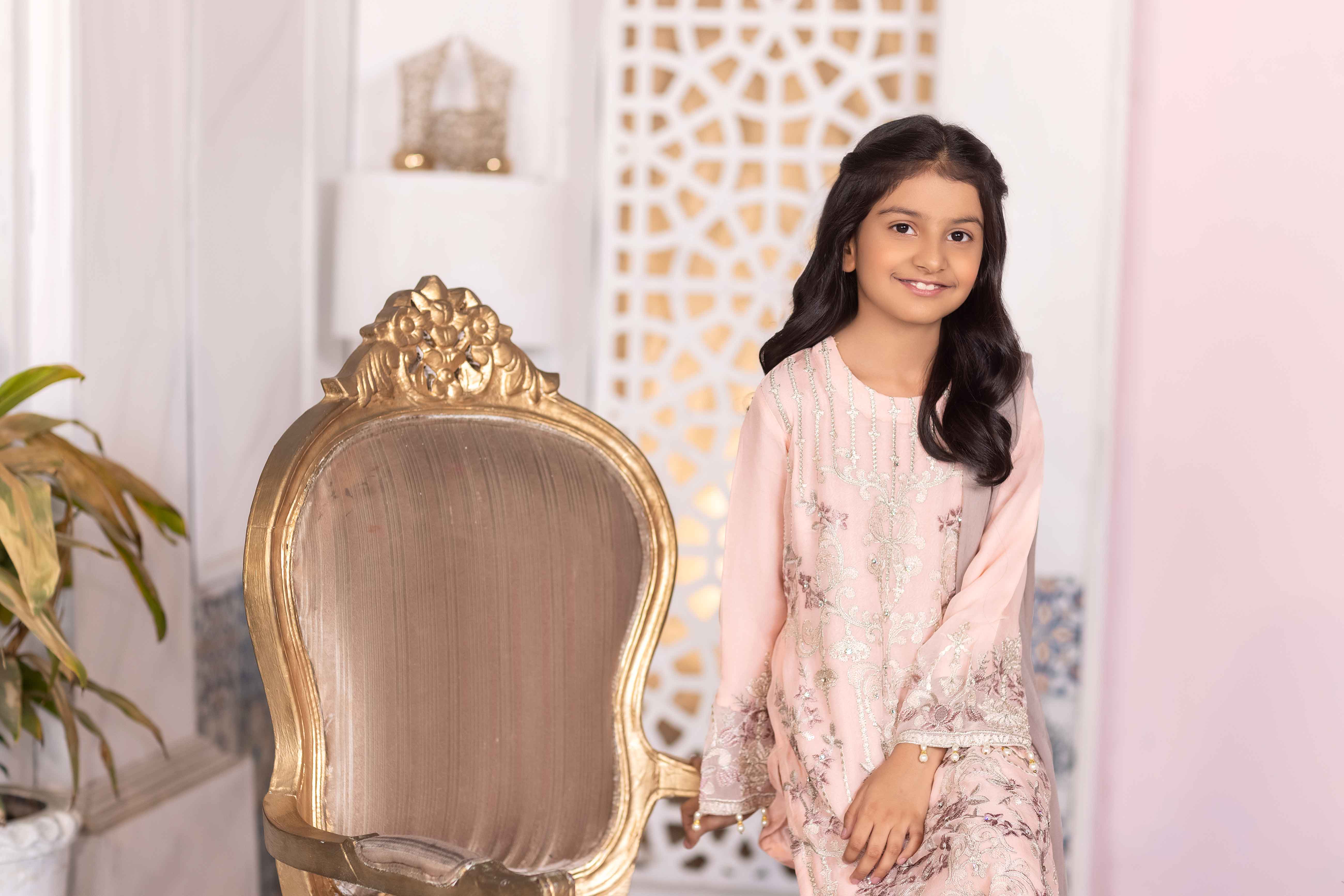Simrans Girls Mummy & Me Chiffon Eid Suit Pale Blush