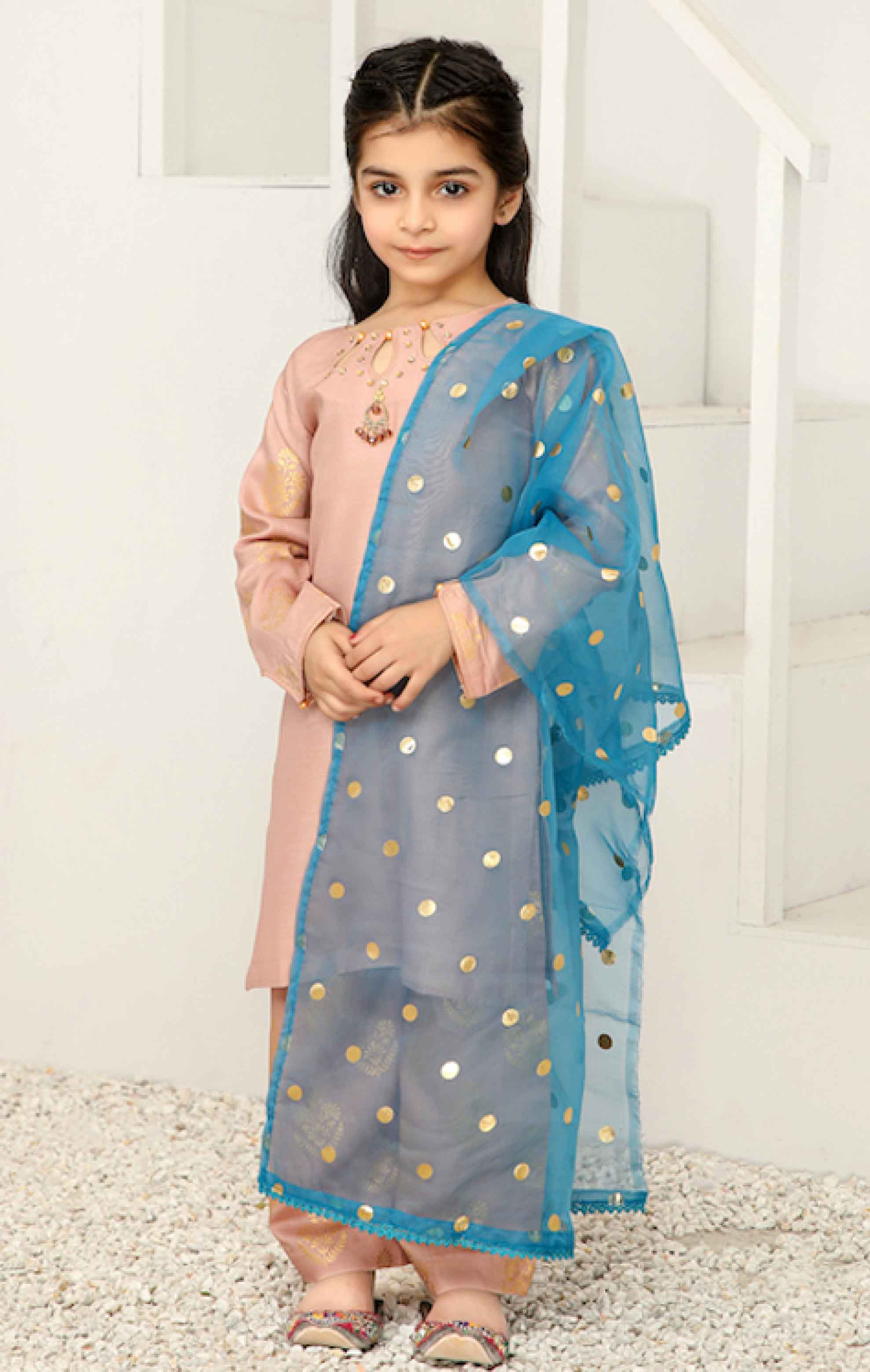 Simrans Girls Mummy & Me Eid Outfit with Foil Print Dupatta PN01K DesiPosh