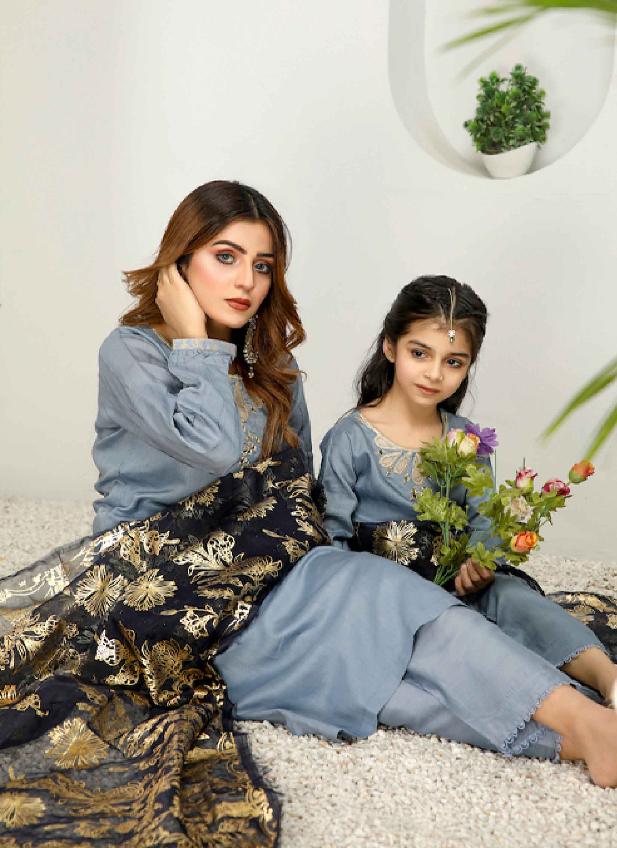 Simrans Girls Mummy & Me Eid Outfit with Foil Print Dupatta PN02K