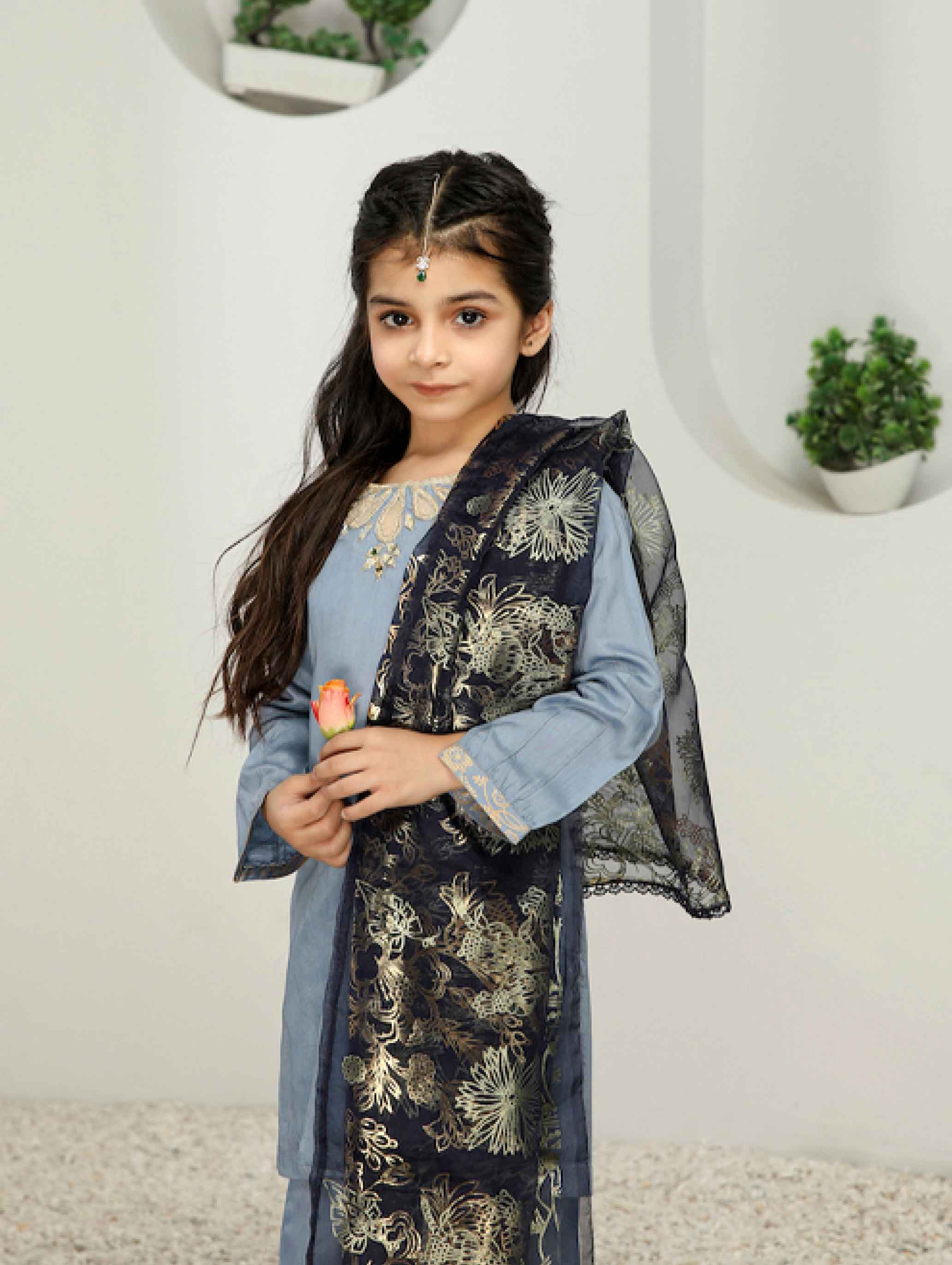 Simrans Girls Mummy & Me Eid Outfit with Foil Print Dupatta PN02K DesiPosh