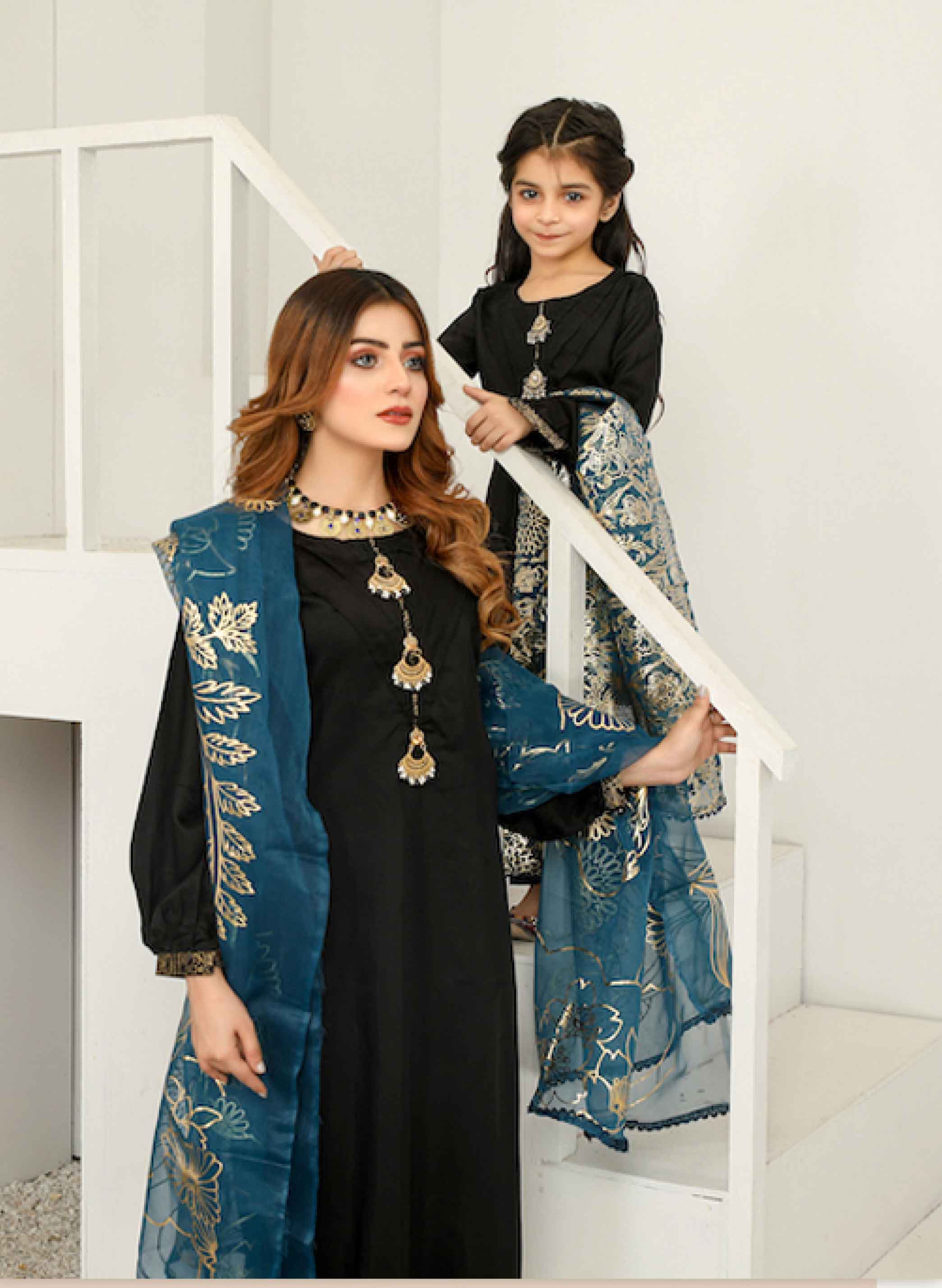 Simrans Girls Mummy & Me Eid Outfit with Foil Print Dupatta PN06K