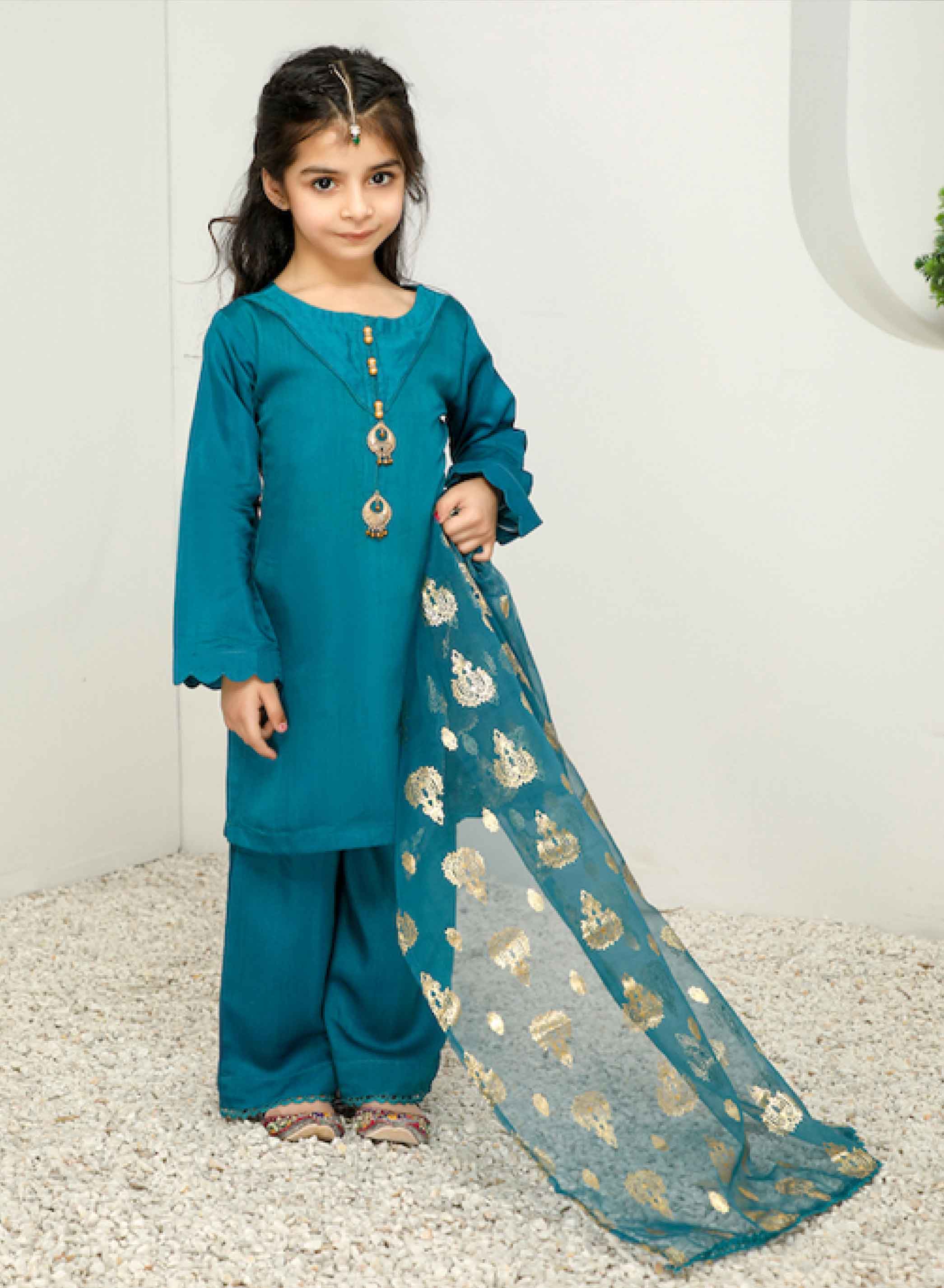 Simrans Girls Mummy & Me Eid Outfit with Foil Print Dupatta PN07K DesiPosh