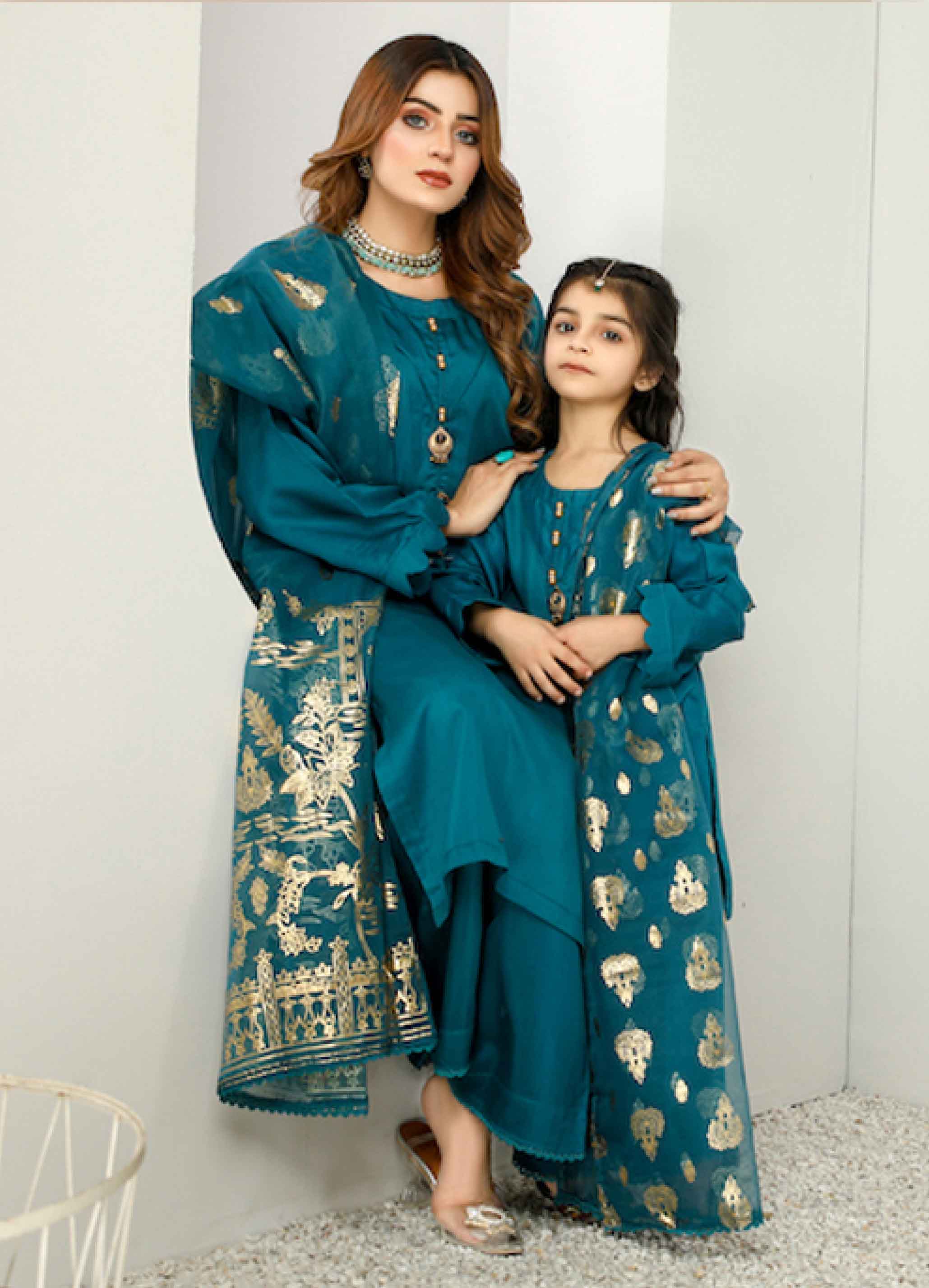 Simrans Girls Mummy & Me Eid Outfit with Foil Print Dupatta PN07K