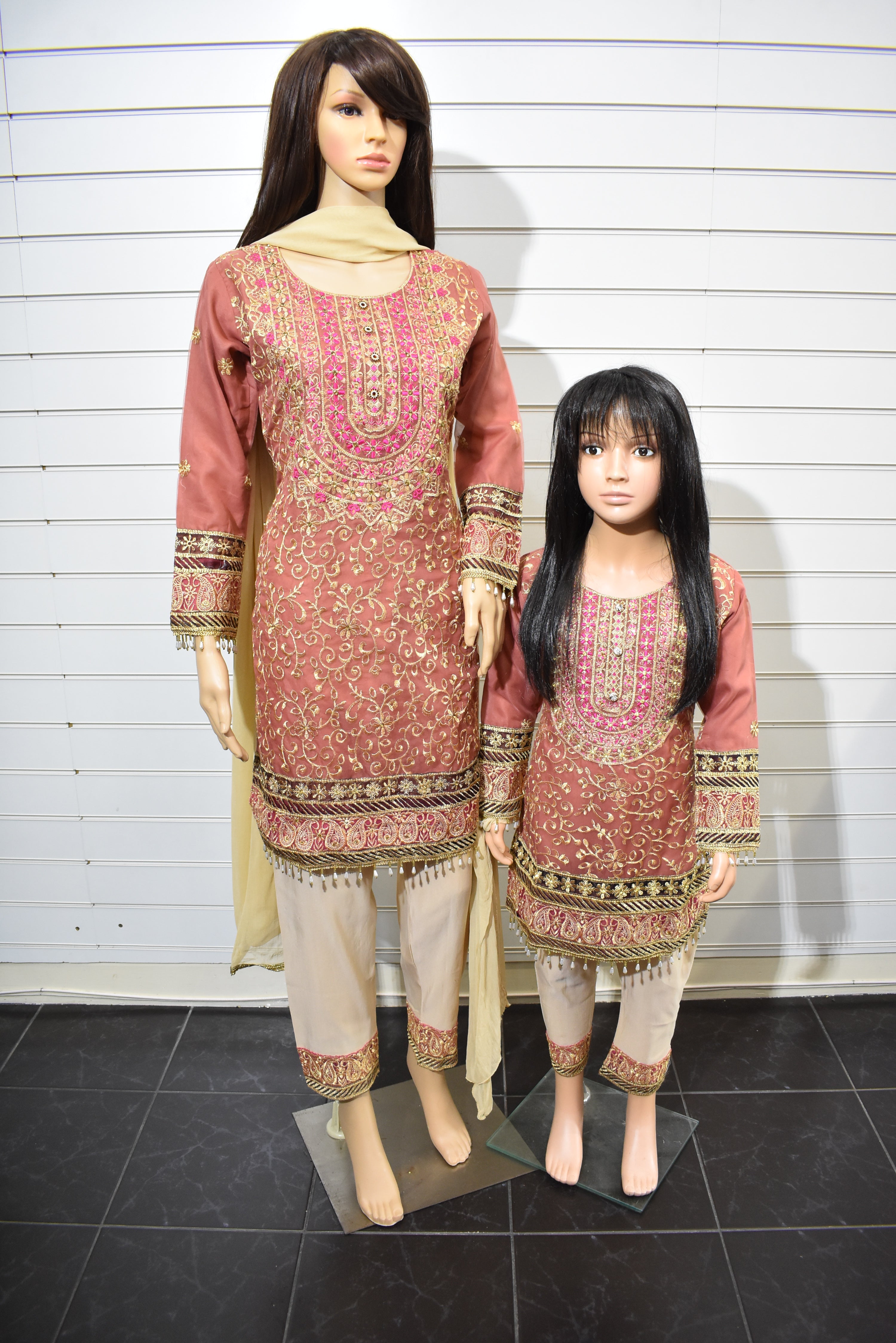 Simrans Girls Organza Pakistani Mummy & Me Pink Outfit DesiP 