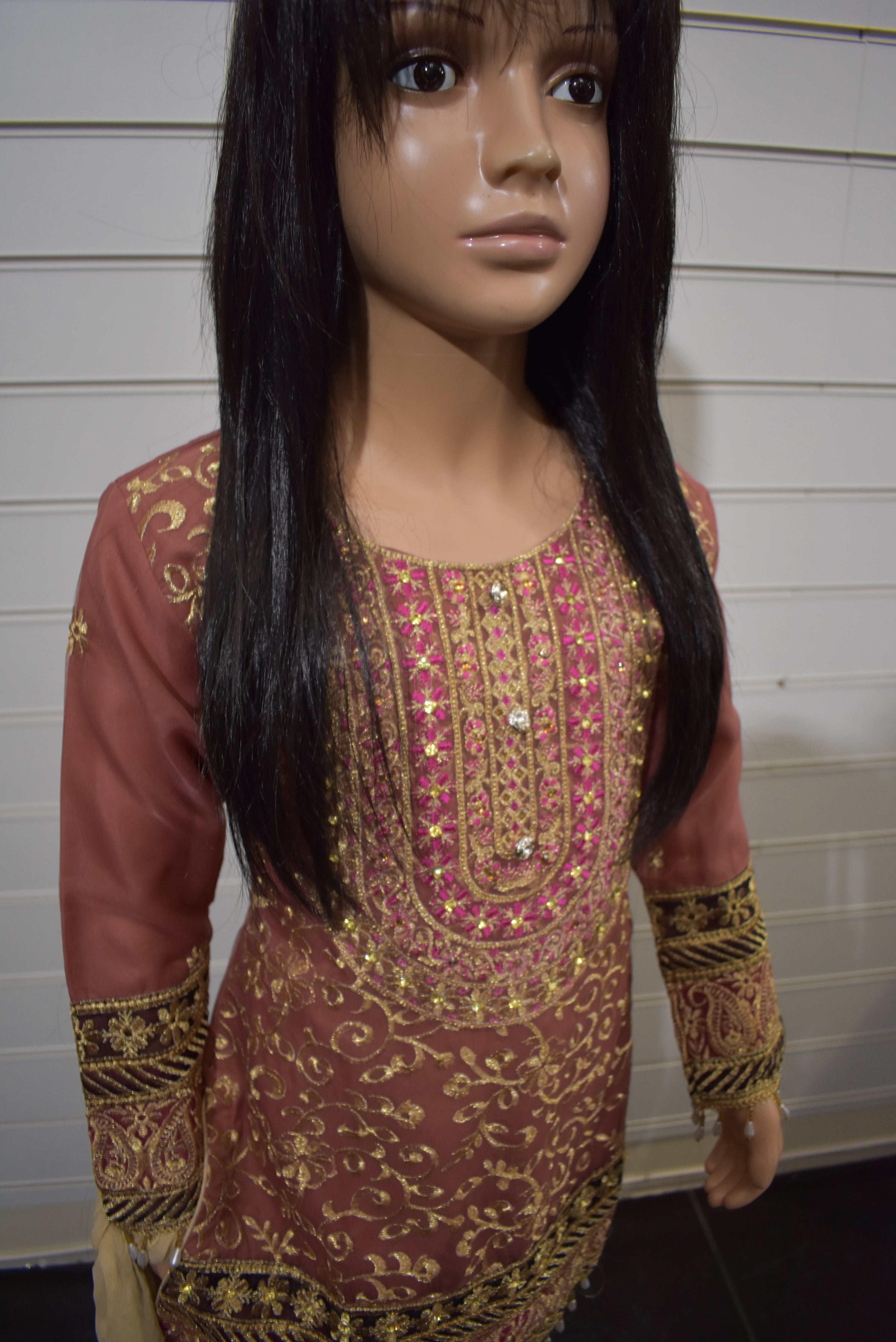 Simrans Girls Organza Pakistani Mummy & Me Pink Outfit DesiP 