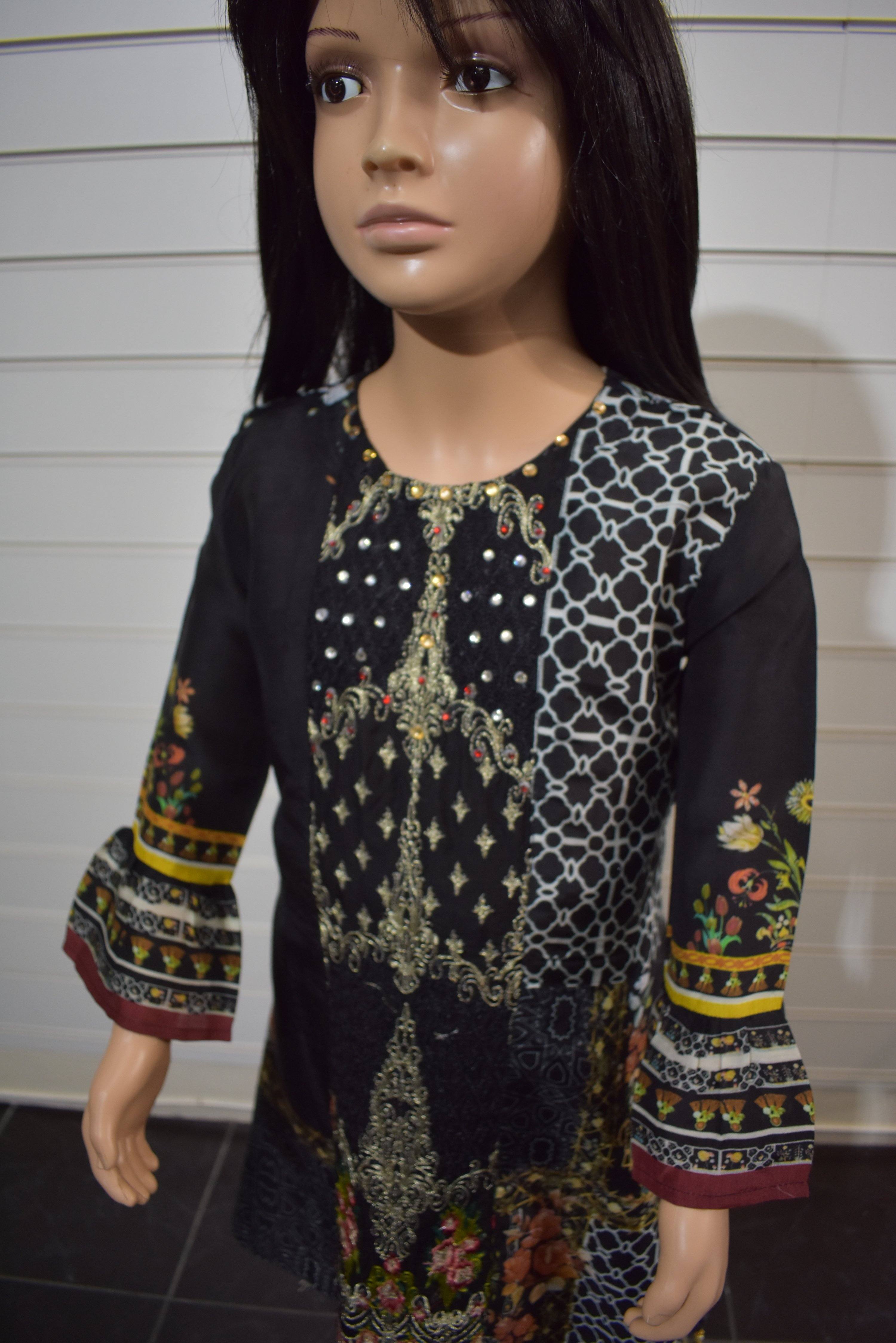 Simrans Kids Digital Print Mother & Daughter Kaftan Style 3 Piece Outfit DG6K - Desi Posh