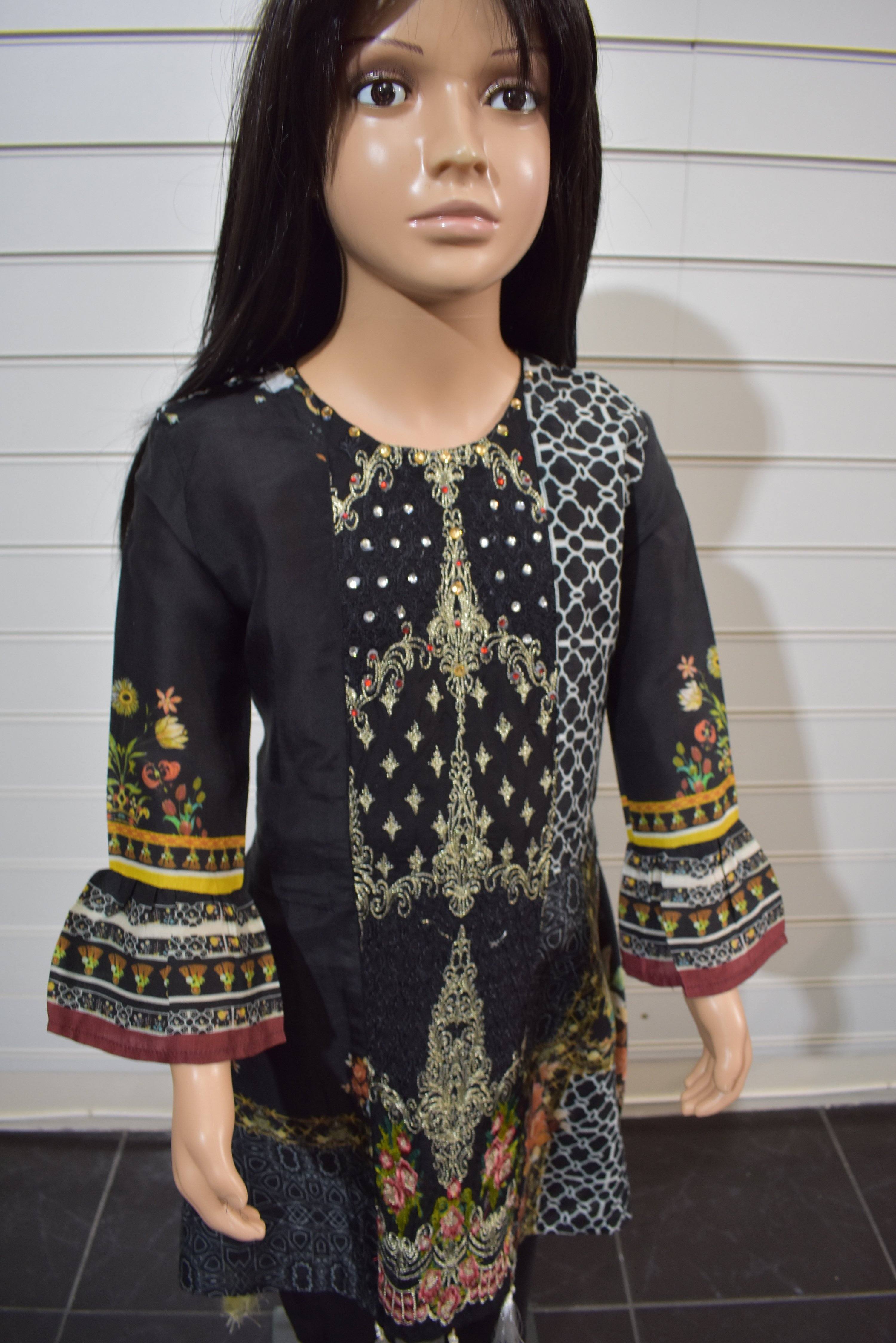 Simrans Kids Digital Print Mother & Daughter Kaftan Style 3 Piece Outfit DG6K - Desi Posh