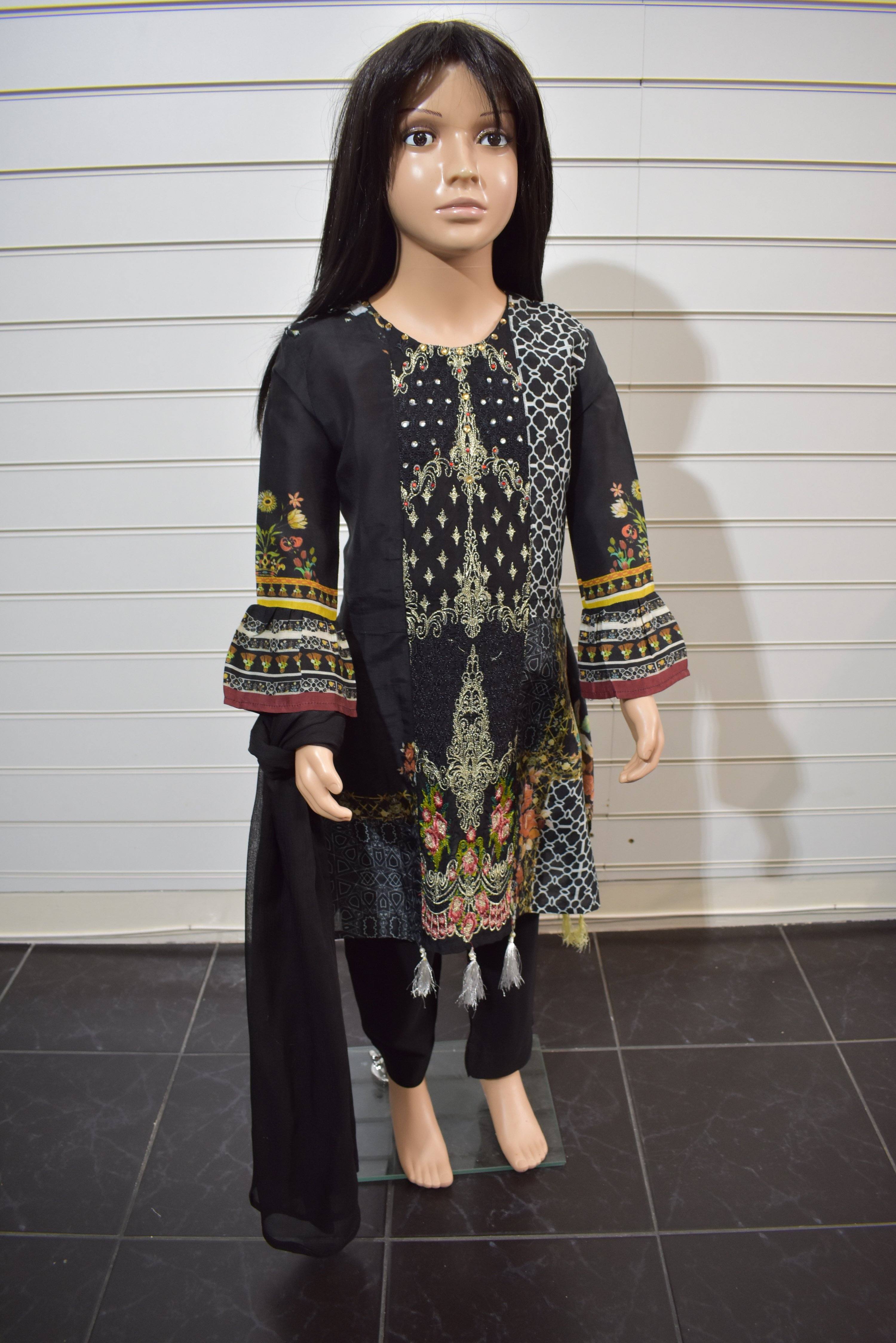 Simrans Kids Digital Print Mother & Daughter Kaftan Style 3 Piece Outfit DG6K - Desi Posh