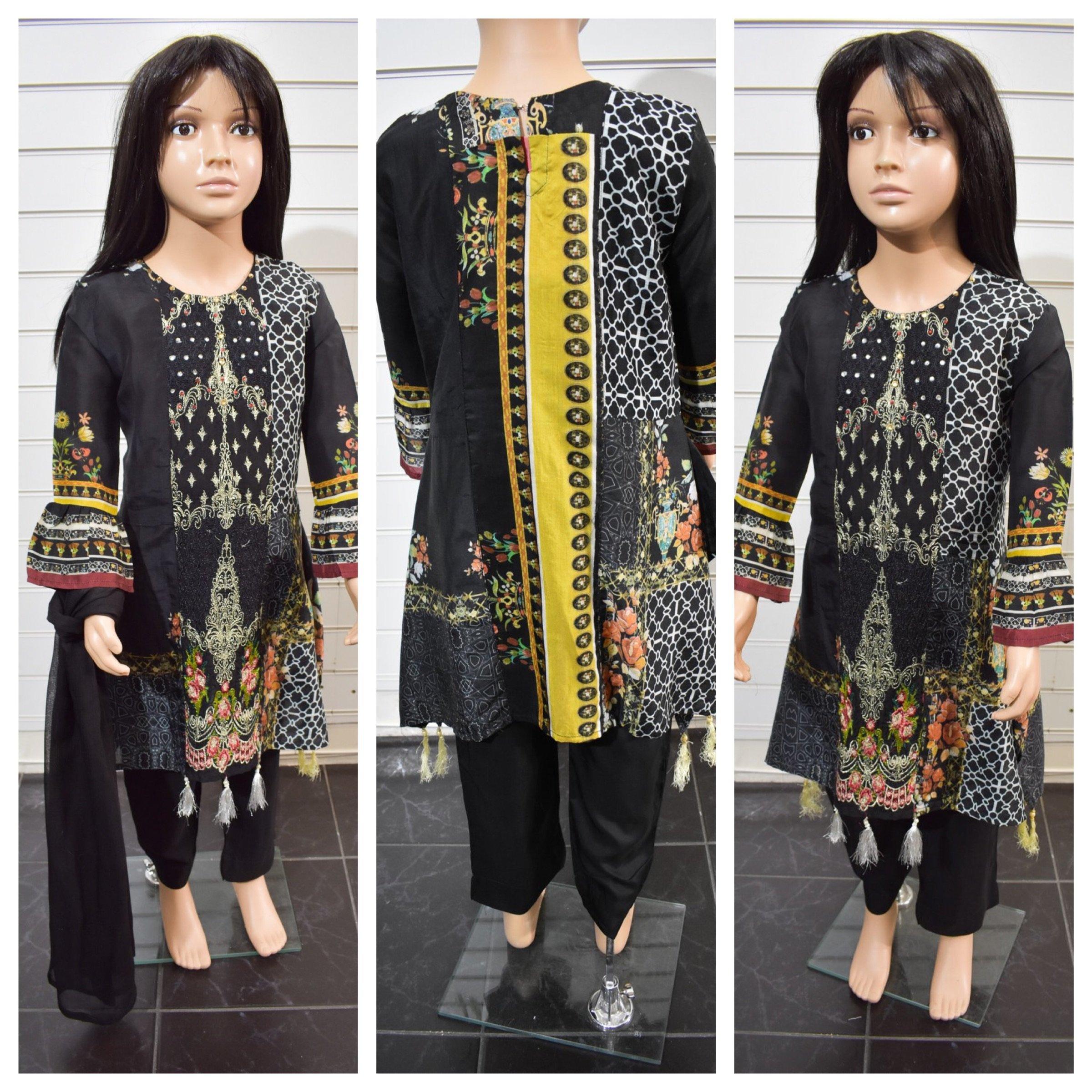 Simrans Kids Digital Print Mother & Daughter Kaftan Style 3 Piece Outfit DG6K - Desi Posh