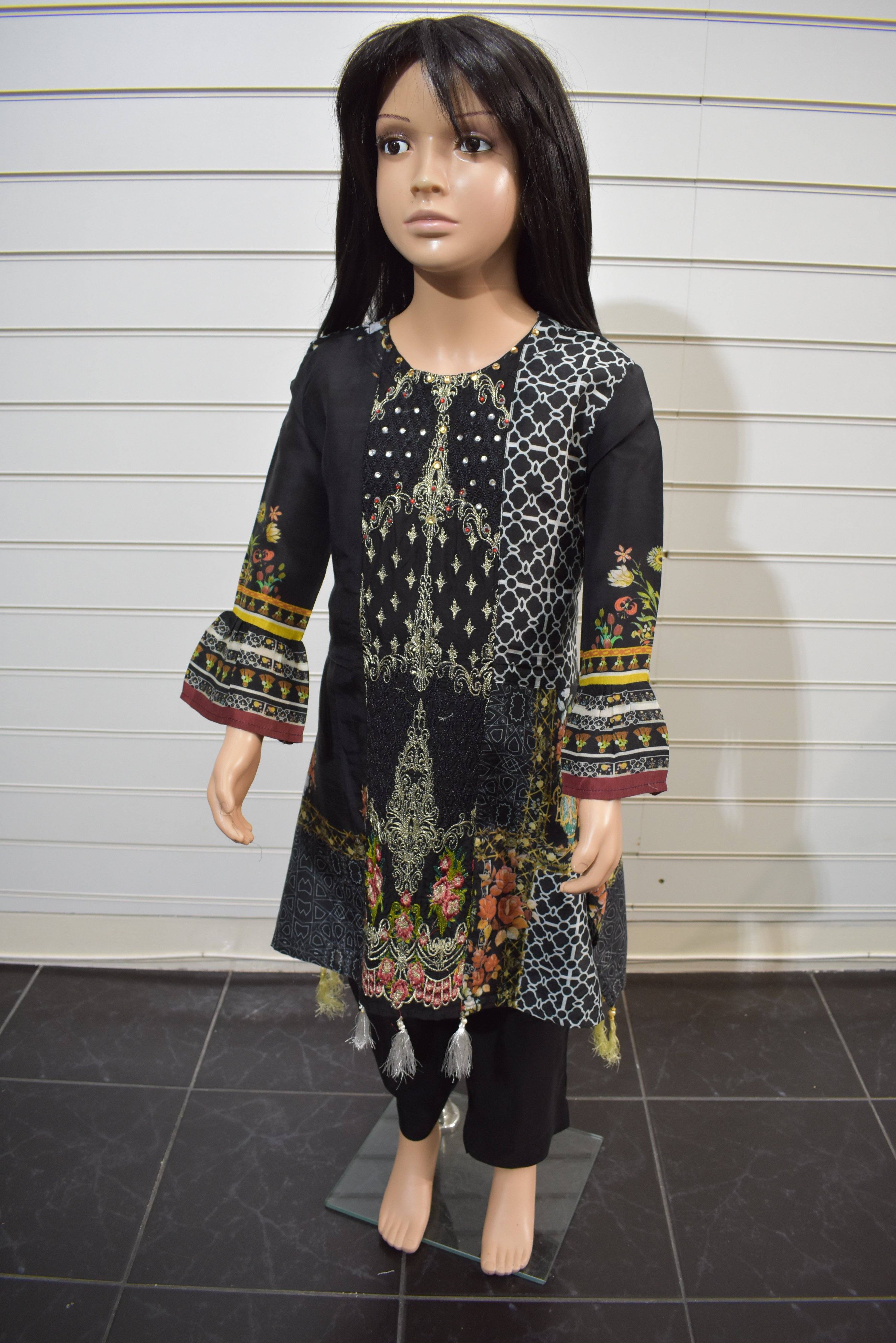 Simrans Kids Digital Print Mother & Daughter Kaftan Style 3 Piece Outfit DG6K - Desi Posh