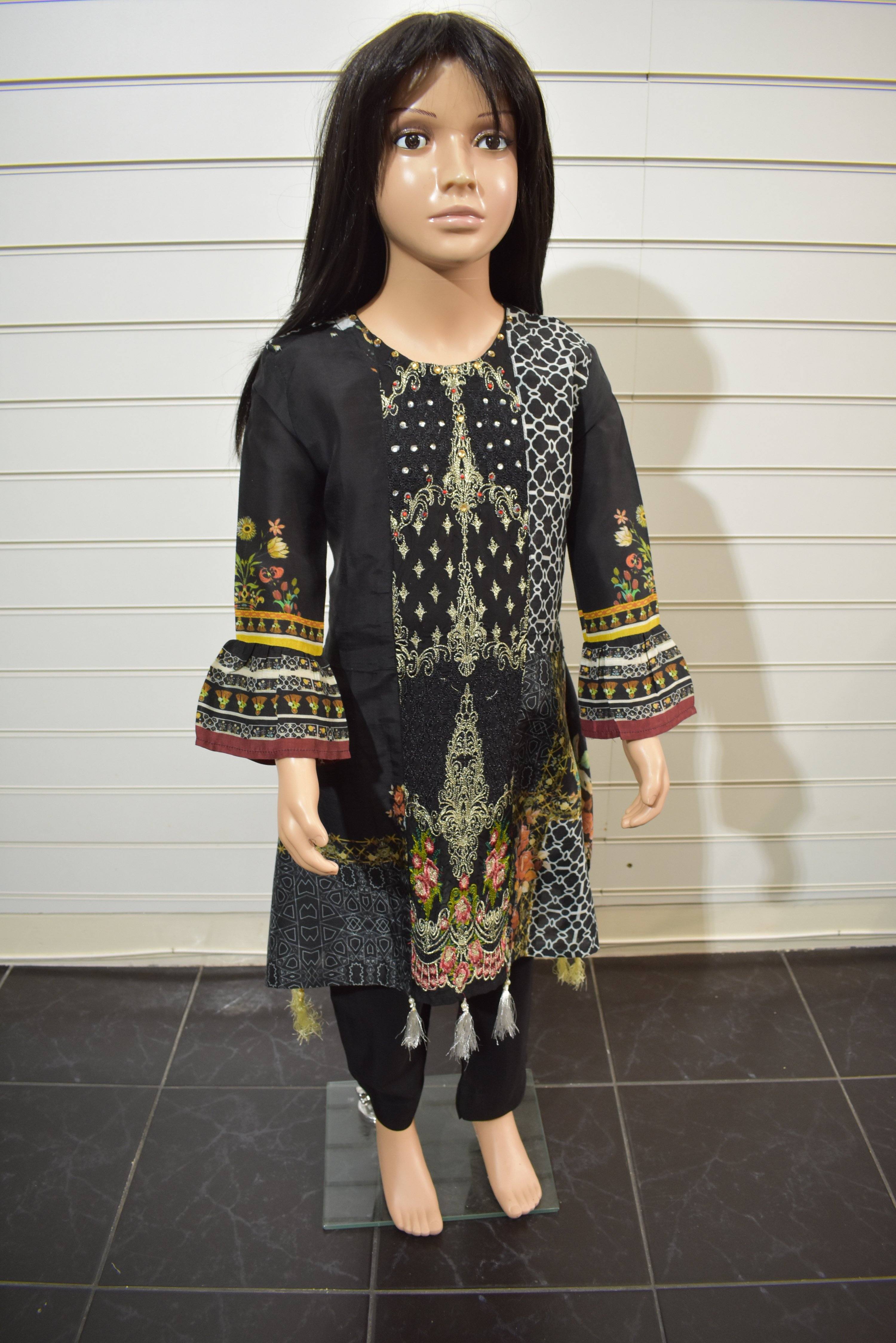 Simrans Kids Digital Print Mother & Daughter Kaftan Style 3 Piece Outfit DG6K - Desi Posh
