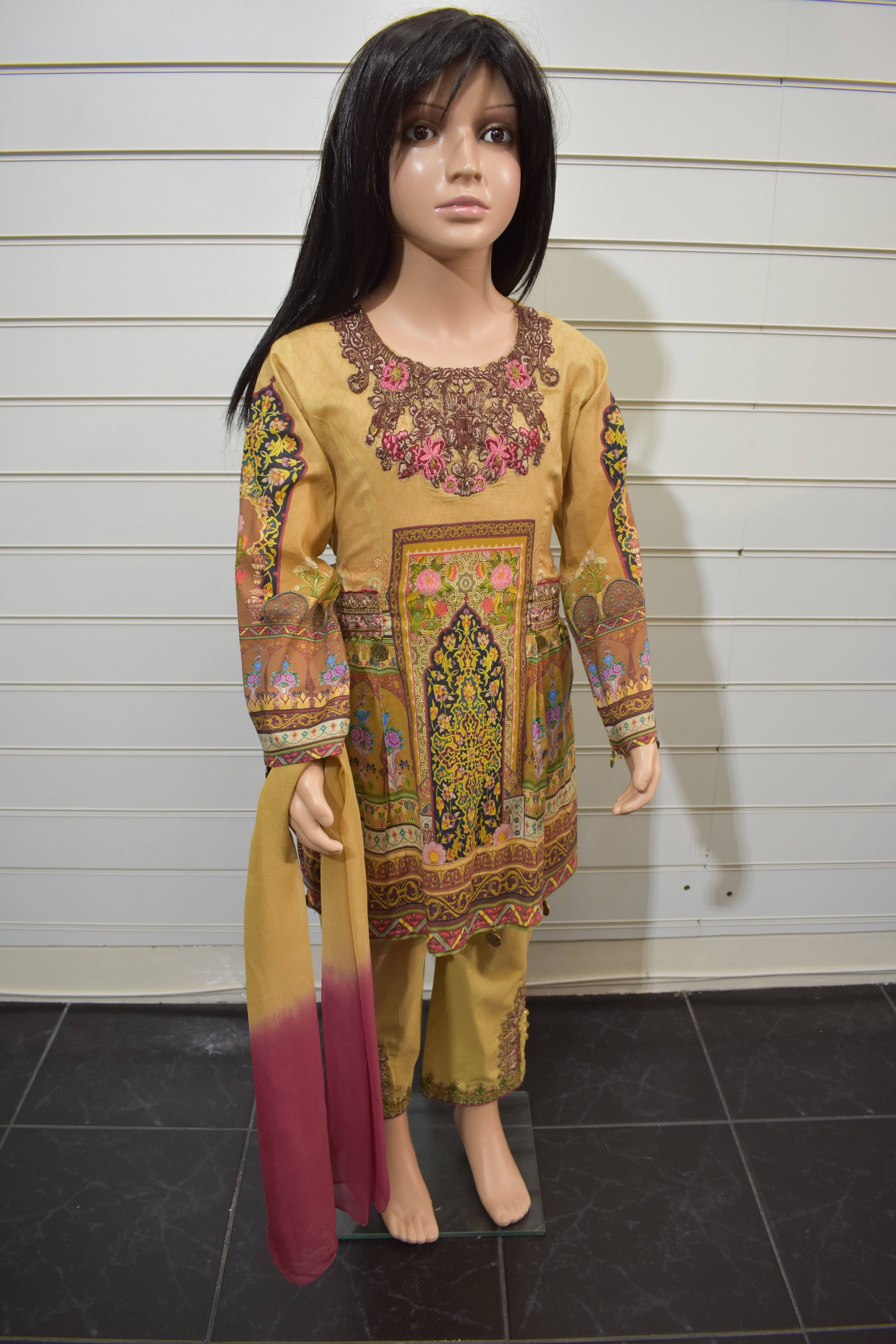 Simrans Kids Digital Print Outfit with Embroidered Capri Trousers AL14 - Desi Posh