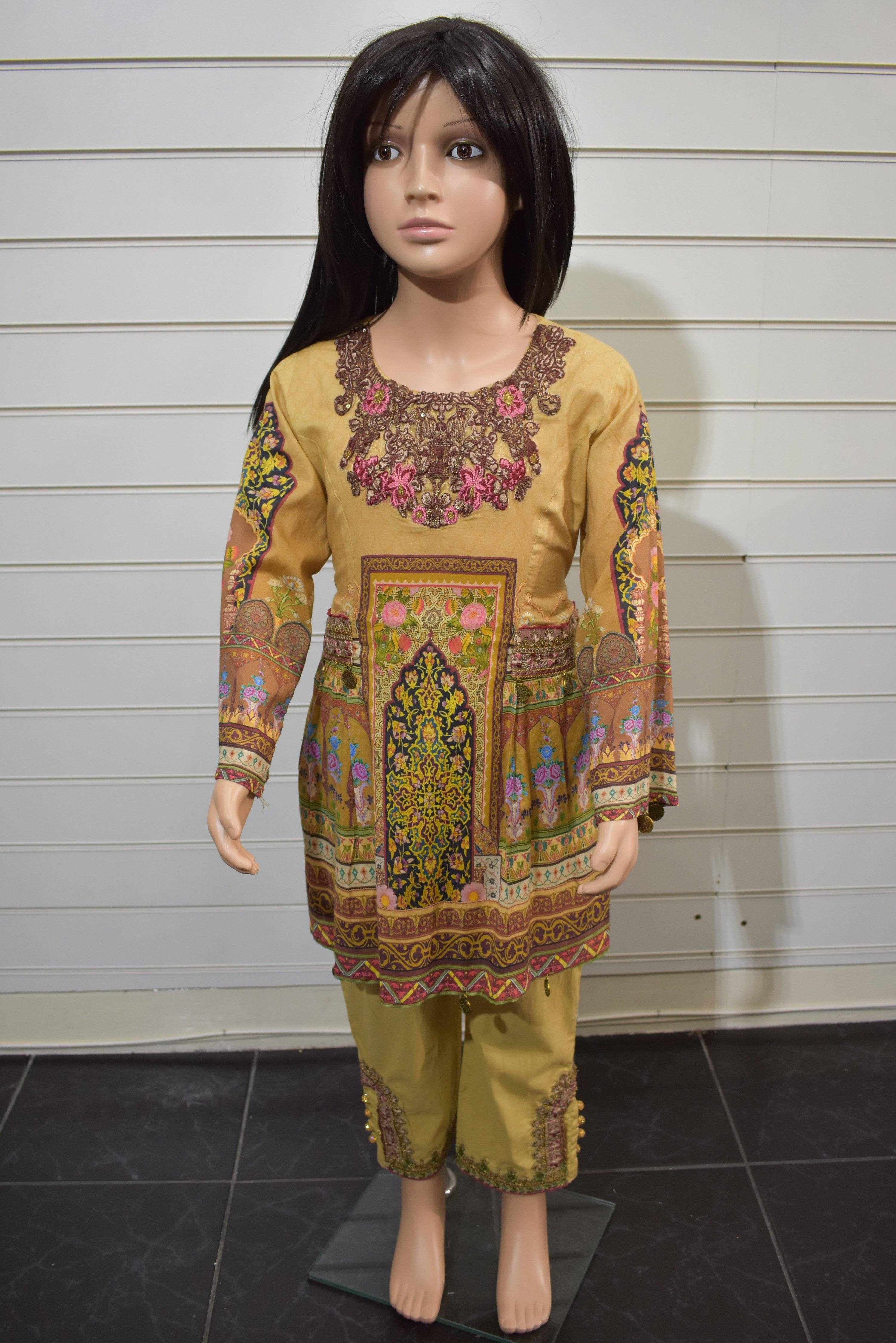 Simrans Kids Digital Print Outfit with Embroidered Capri Trousers AL14 - Desi Posh