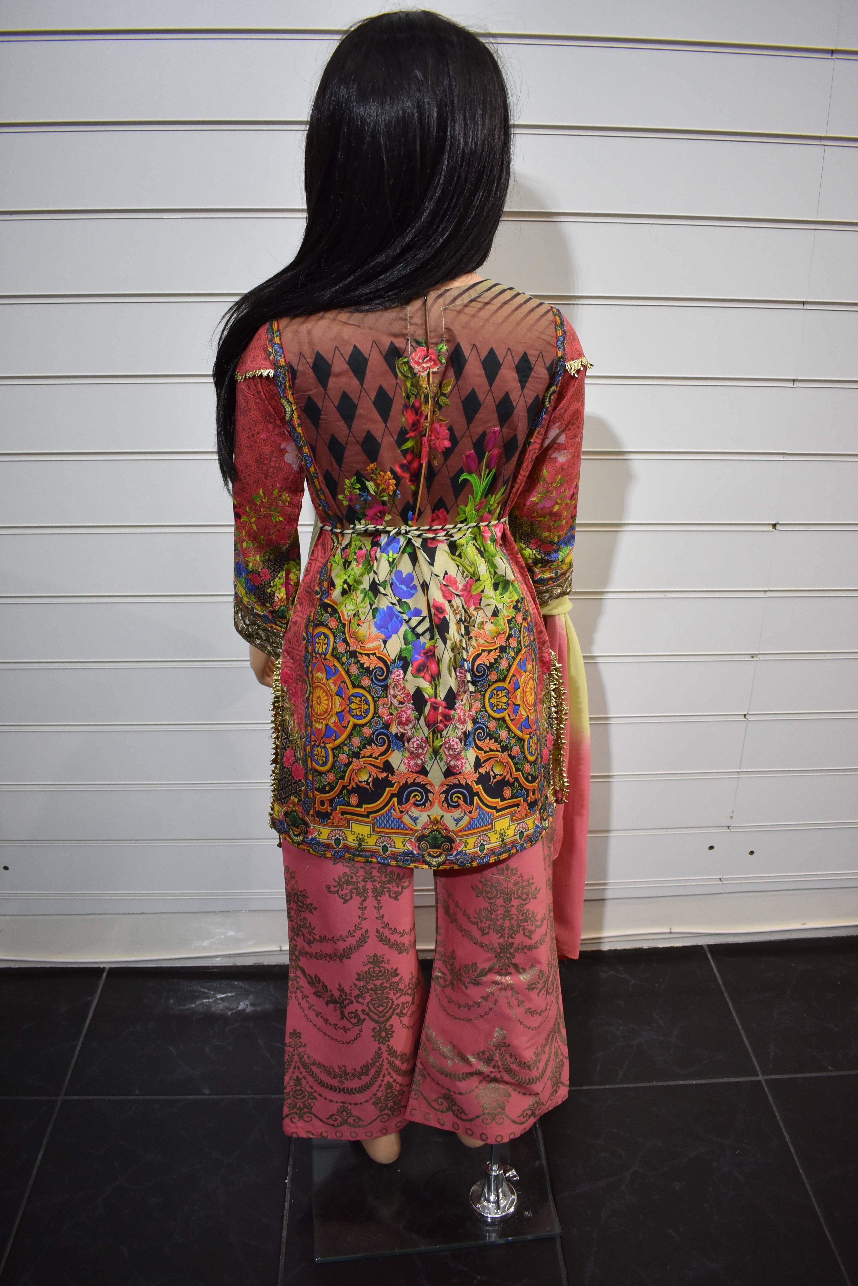 Simrans Kids Digital Print Outfit with Printed Sharara Trousers AL21K - Desi Posh