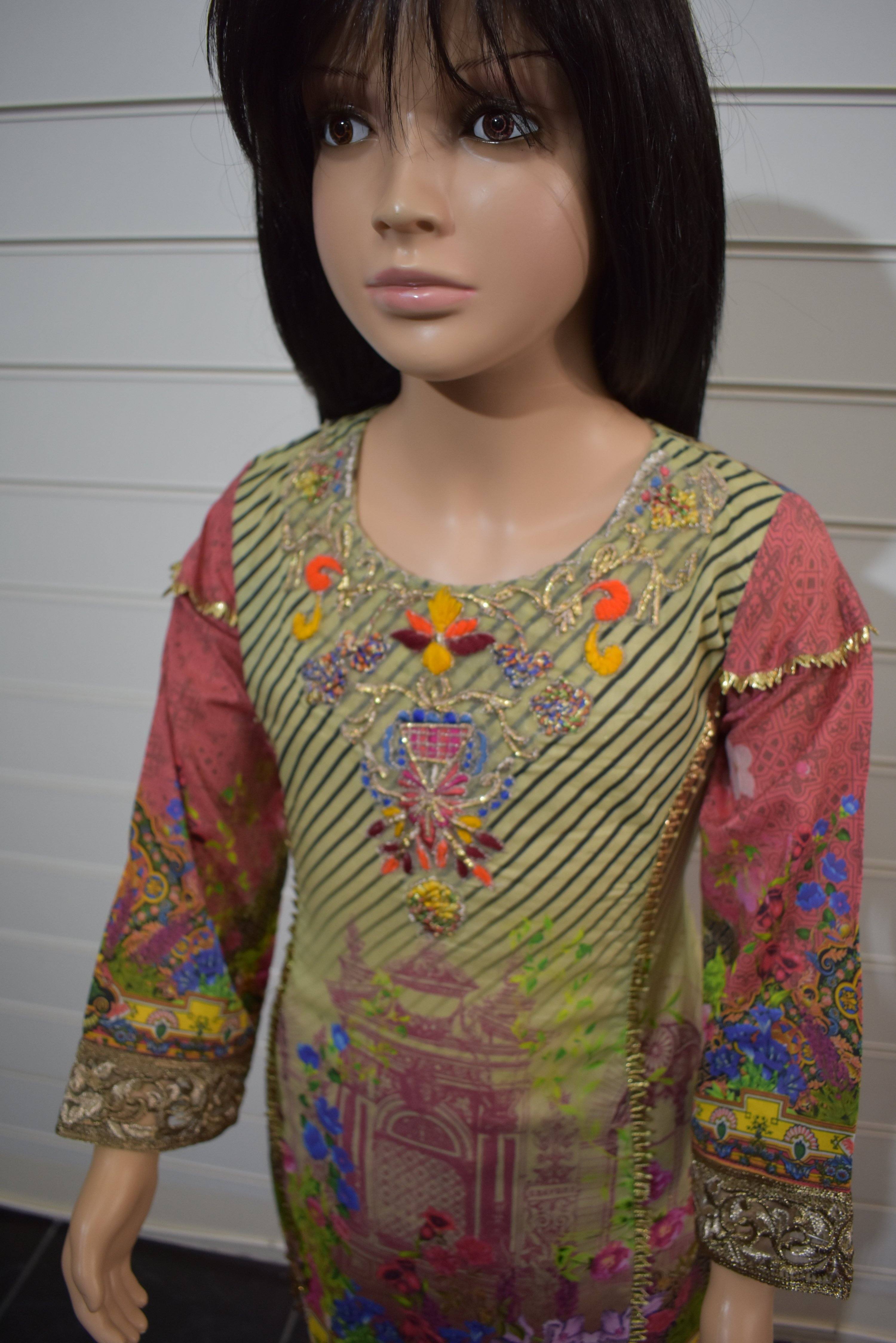 Simrans Kids Digital Print Outfit with Printed Sharara Trousers AL21K - Desi Posh