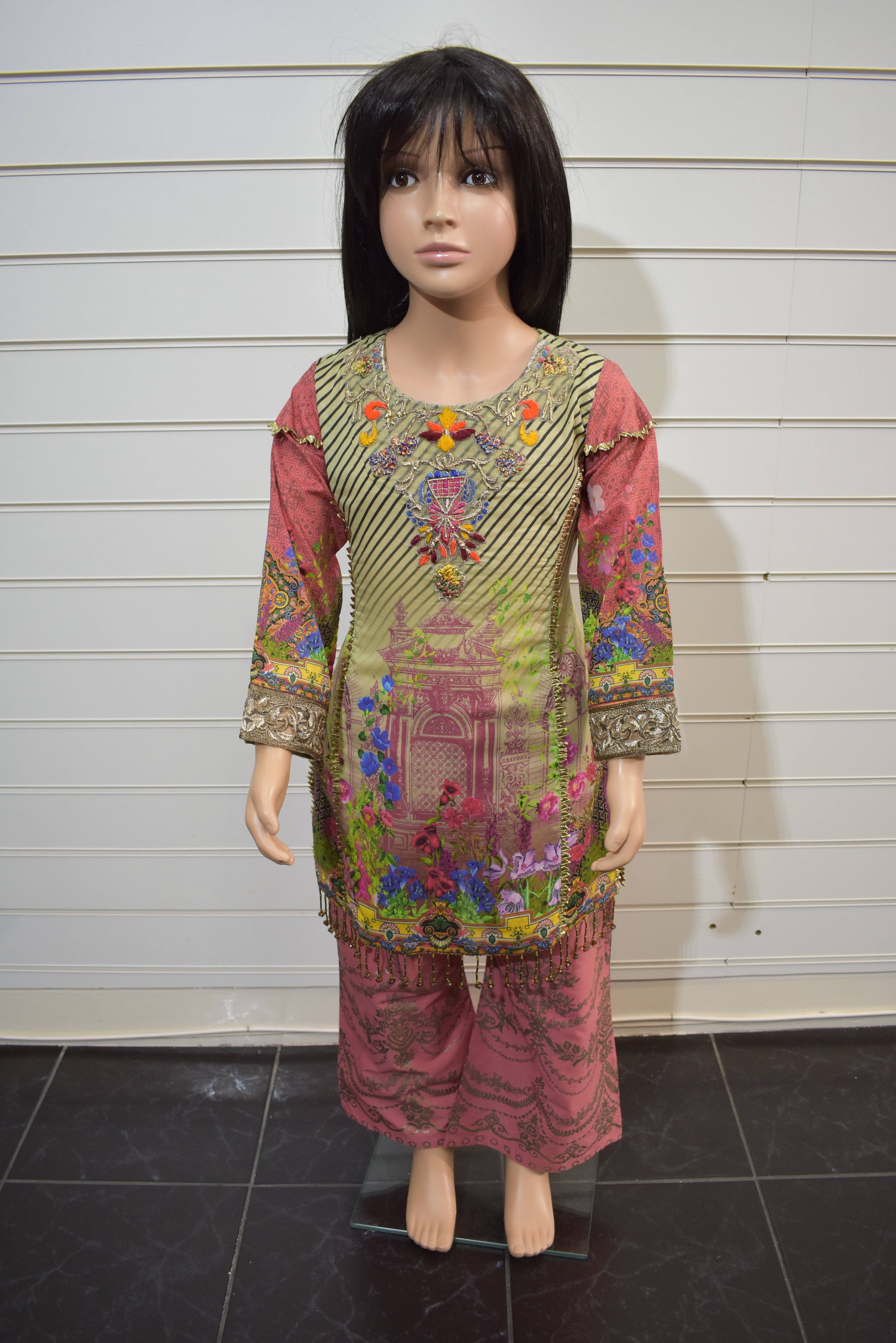 Simrans Kids Digital Print Outfit with Printed Sharara Trousers AL21K - Desi Posh