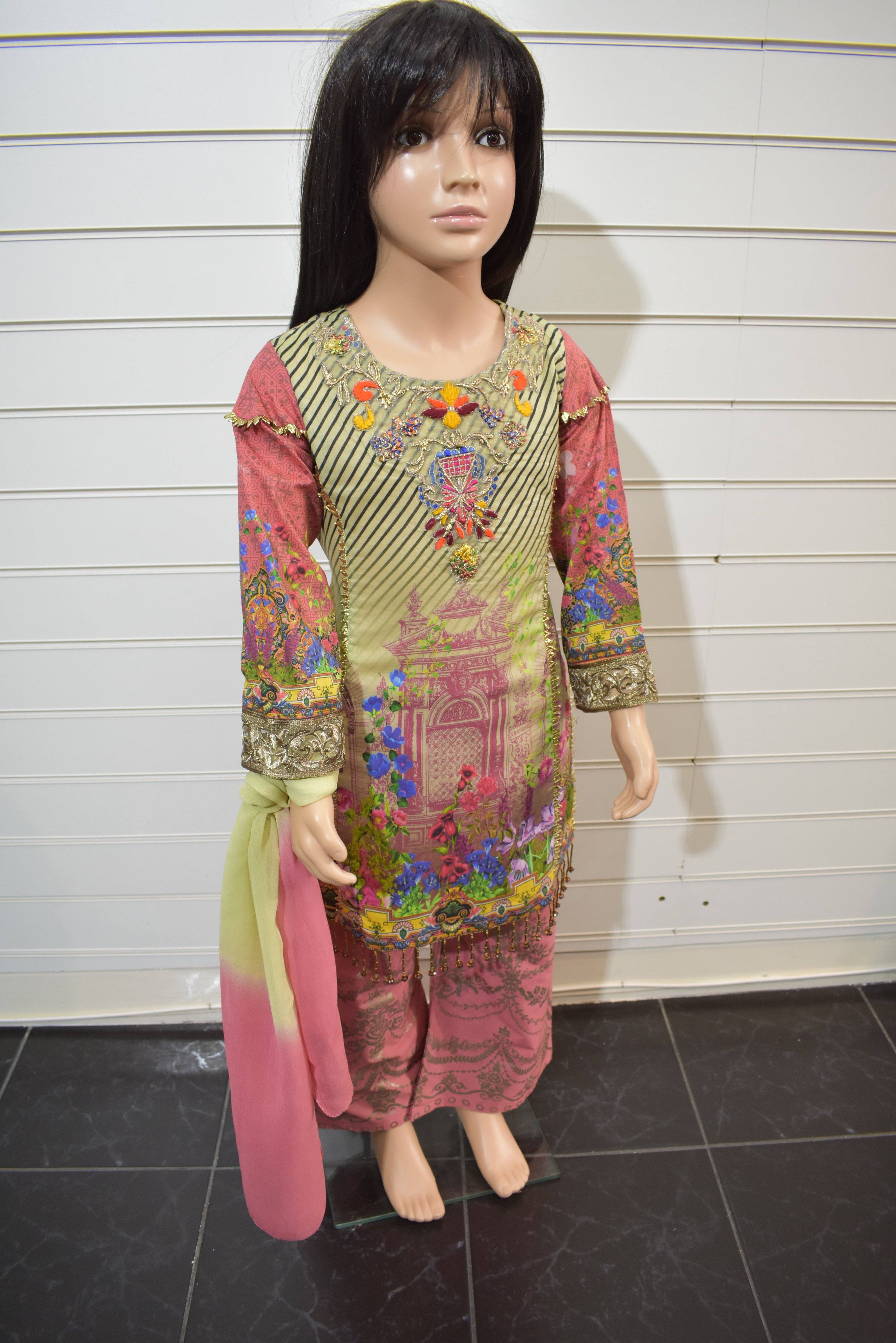 Simrans Kids Digital Print Outfit with Printed Sharara Trousers AL21K - Desi Posh