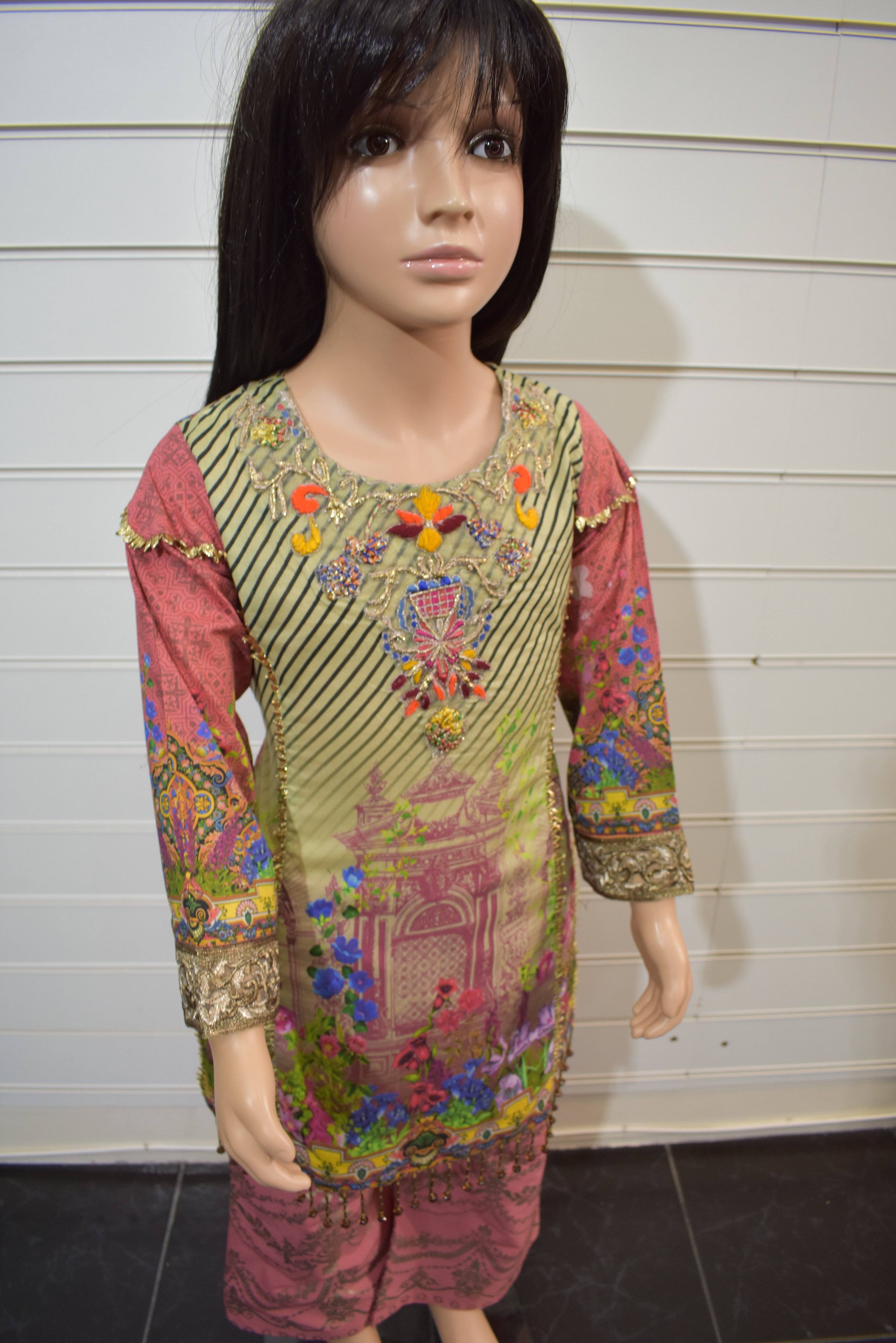 Simrans Kids Digital Print Outfit with Printed Sharara Trousers AL21K - Desi Posh