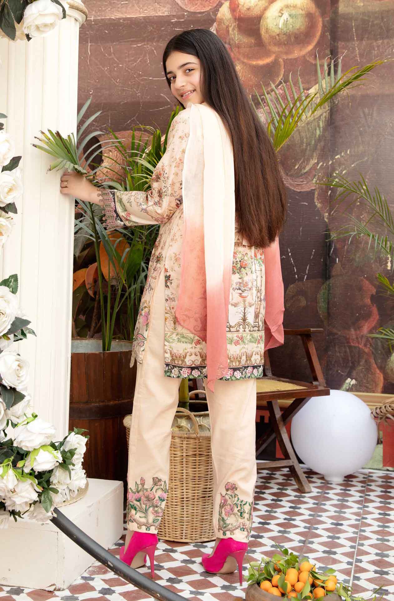 Simrans Kids Digital Print Summer Lawn Kameez Outfit with Embroidered Trousers AL219K - Desi Posh
