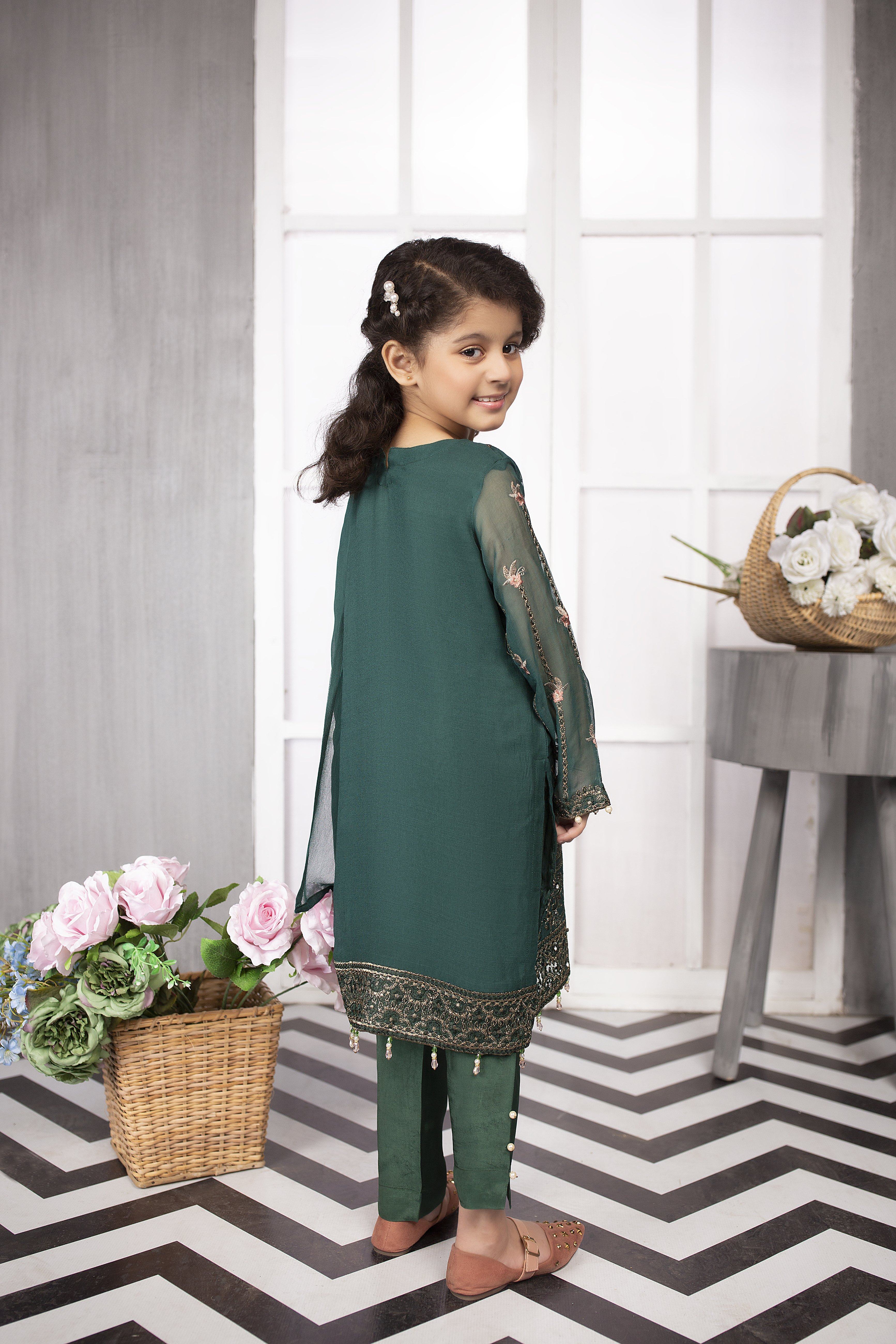 Simrans Kids Eid Edition Meena Kameez Outfit With Pearl Detailed Trousers Mother and Daughter - Desi Posh