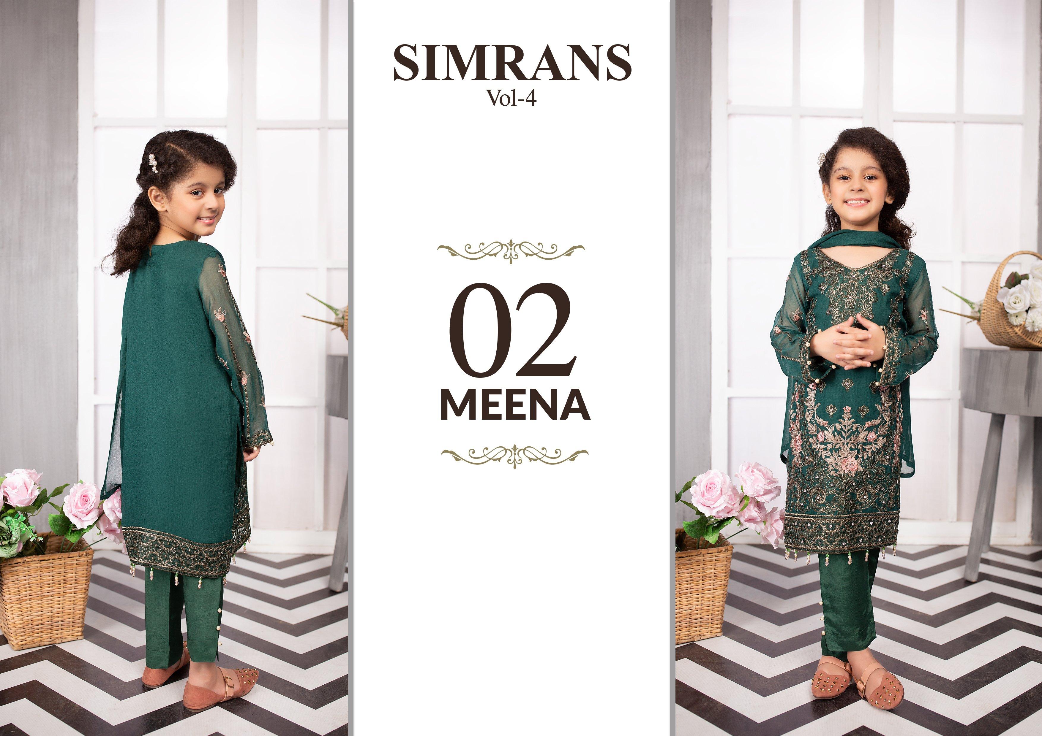 Simrans Kids Eid Edition Meena Kameez Outfit With Pearl Detailed Trousers Mother and Daughter - Desi Posh