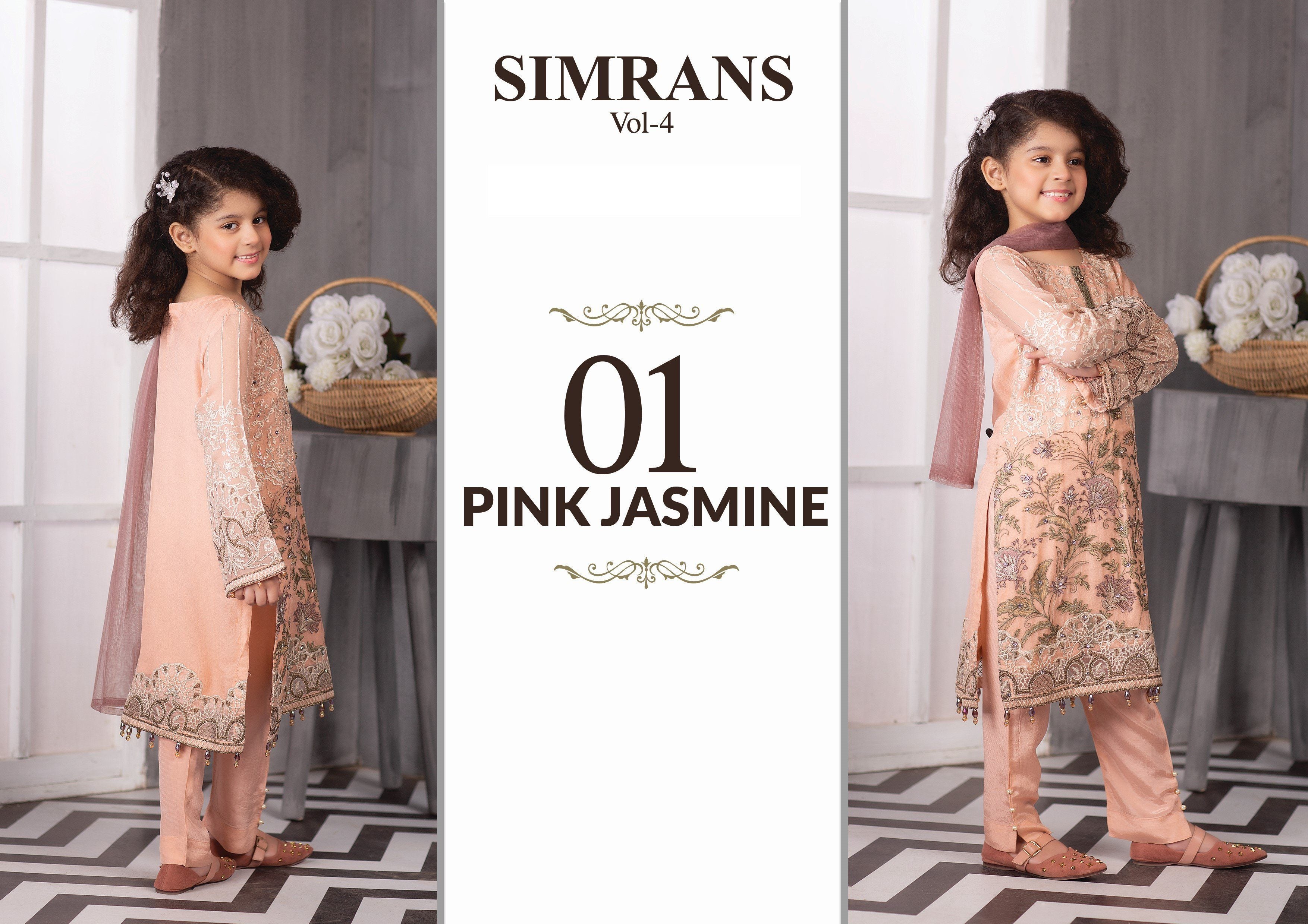 Simrans Kids Eid Edition Pink Jasmine Kameez Outfit - Desi Posh