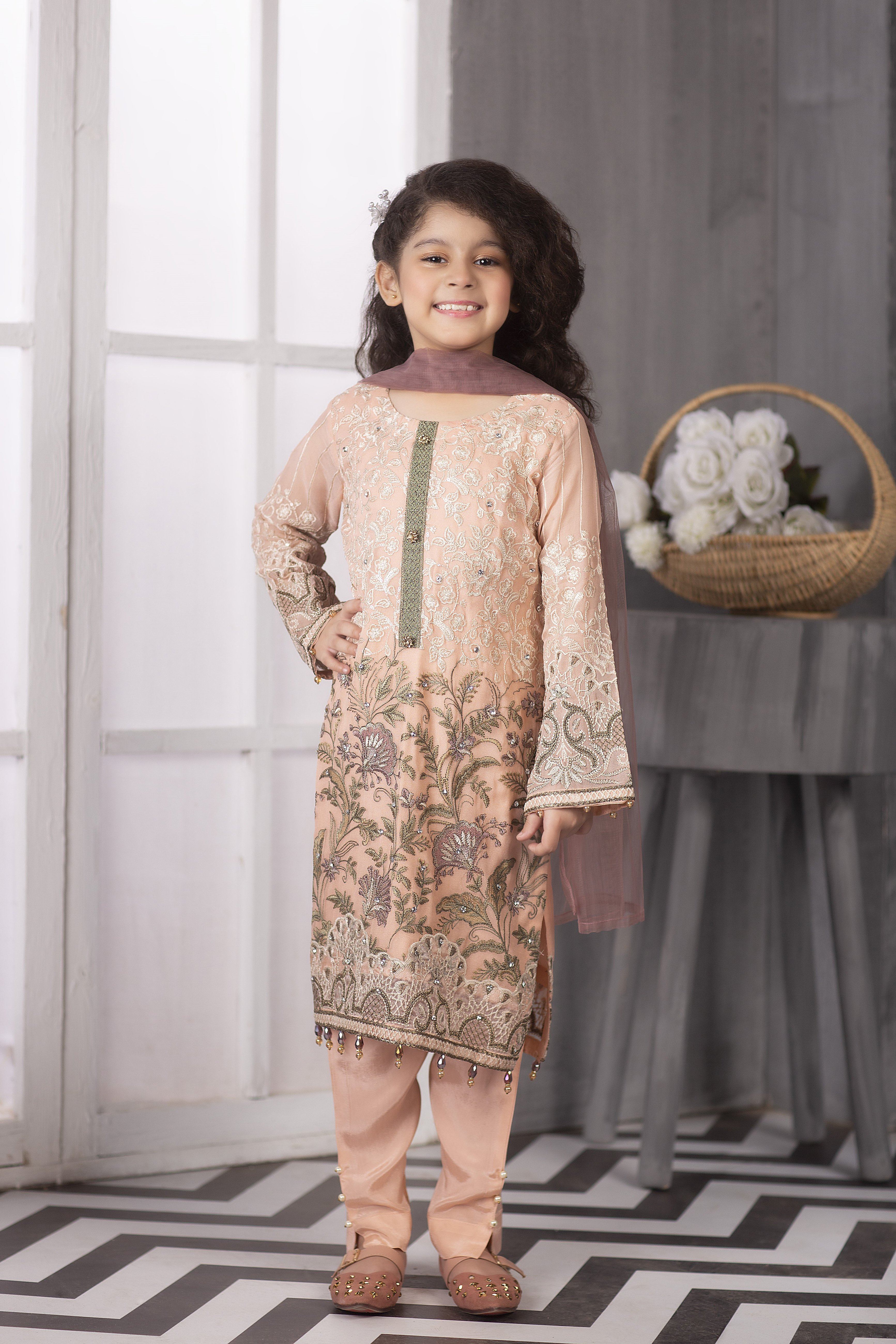 Simrans Kids Eid Edition Pink Jasmine Kameez Outfit - Desi Posh