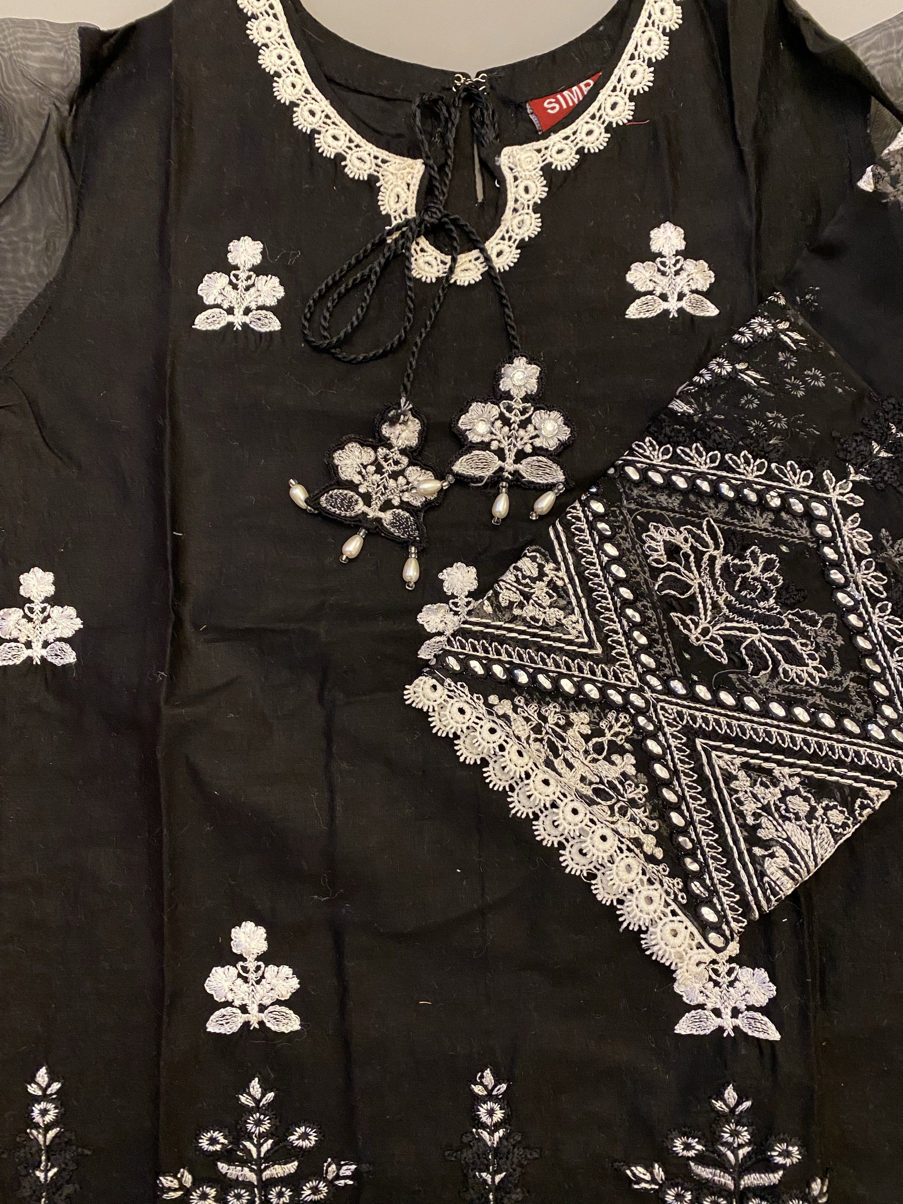 Simrans Kids Embroidered Eid Lawn Outfit with Embroidered Net Sleeves DesiP 