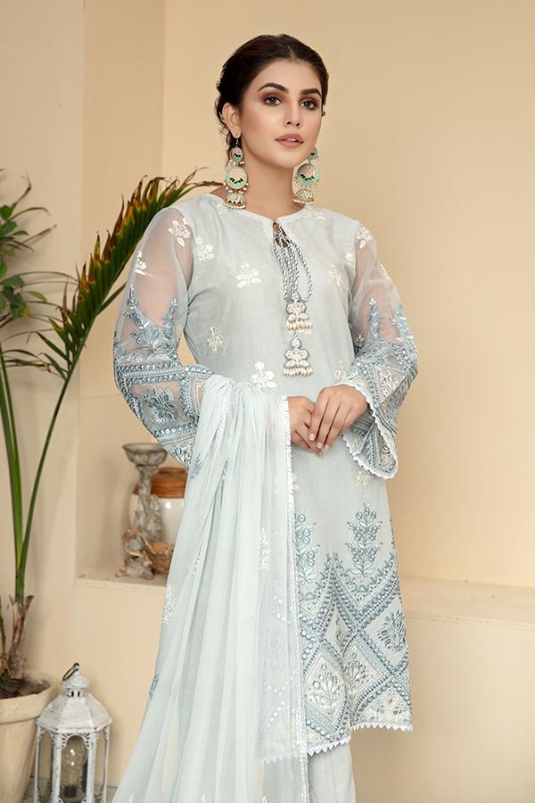 Simrans Kids Embroidered Eid Lawn Outfit with Embroidered Net Sleeves DesiP 