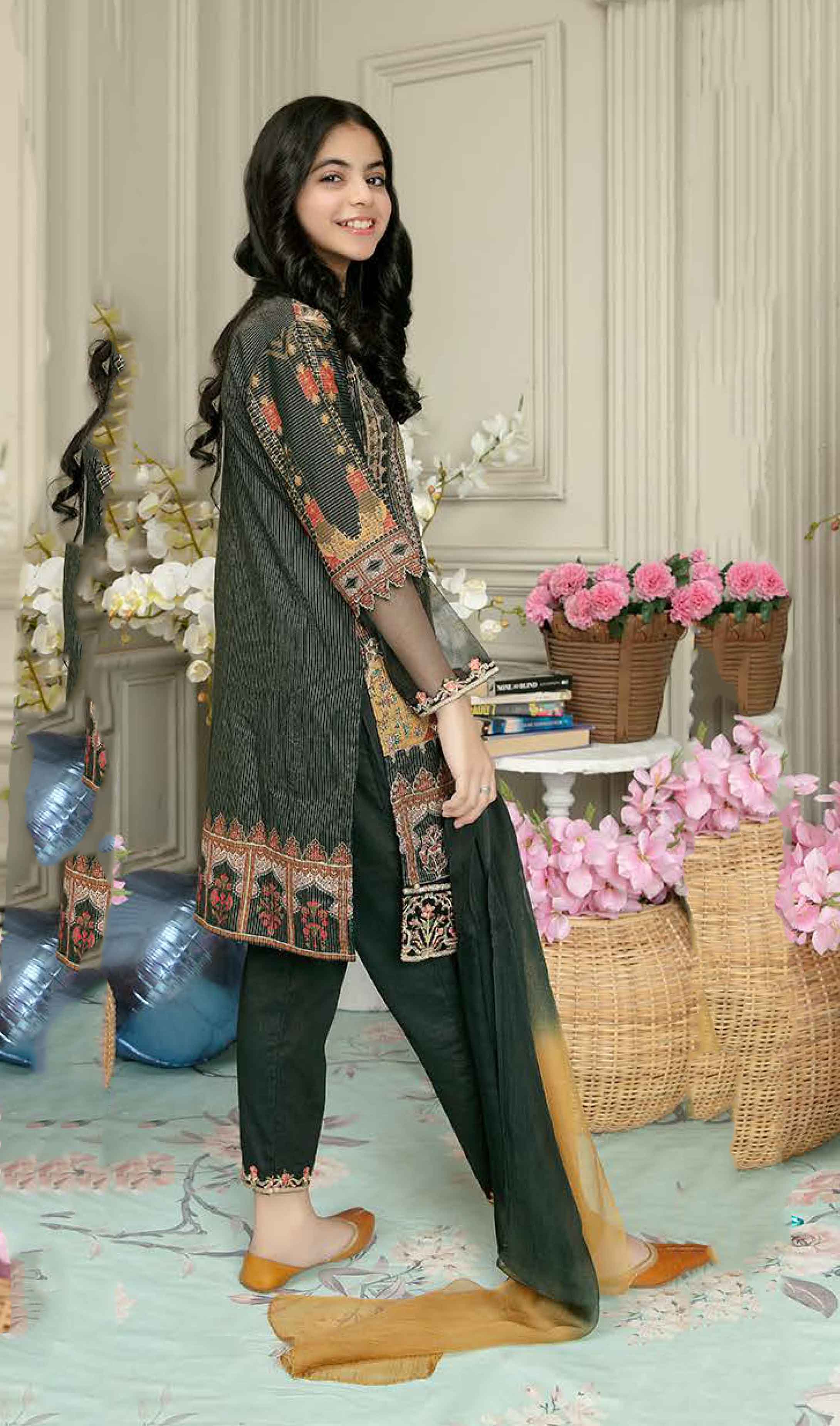 Simrans Masoori Kids Eid Outfit with Embroidered Trousers ML28k - Desi Posh