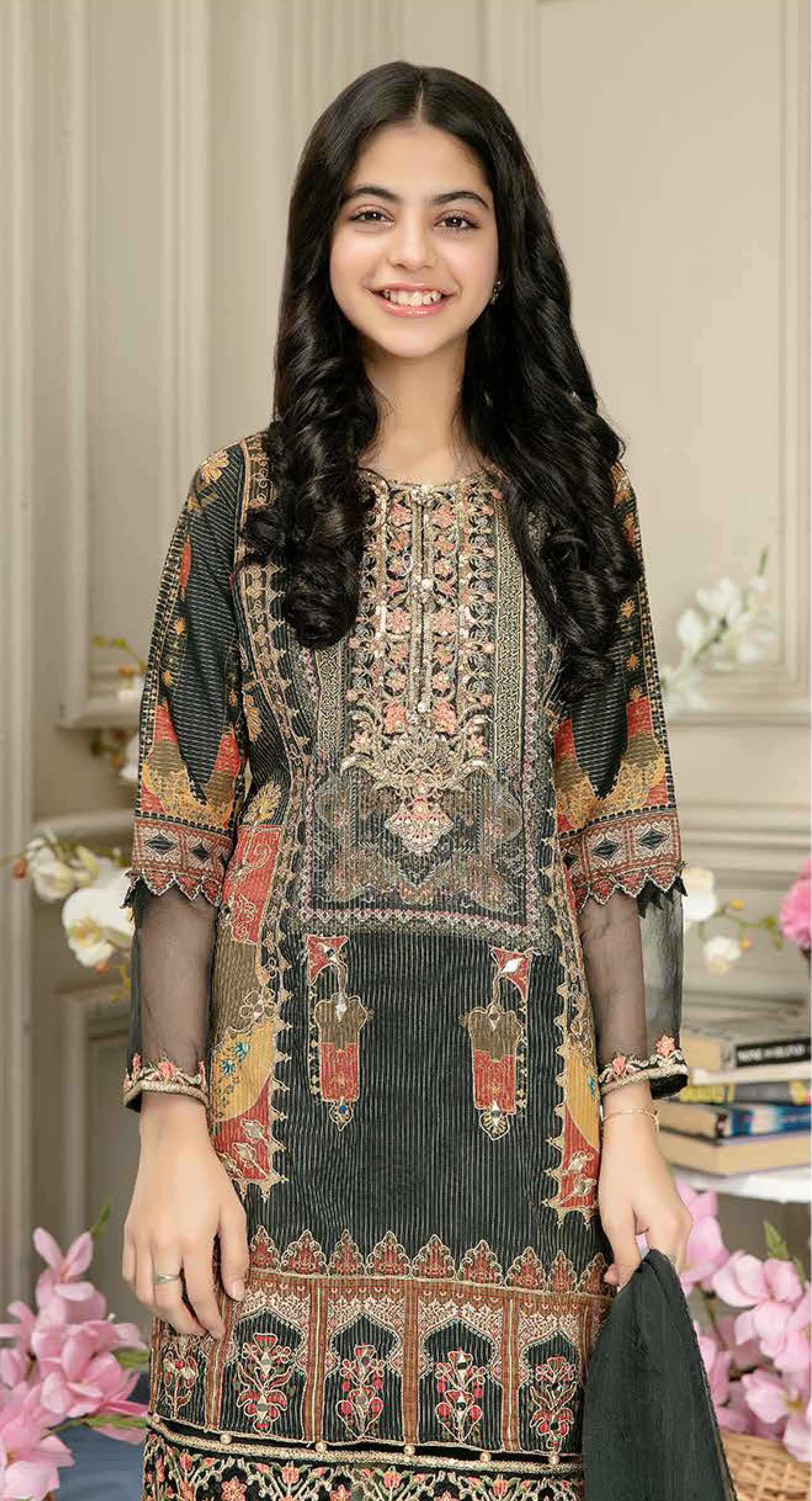 Simrans Masoori Kids Eid Outfit with Embroidered Trousers ML28k - Desi Posh