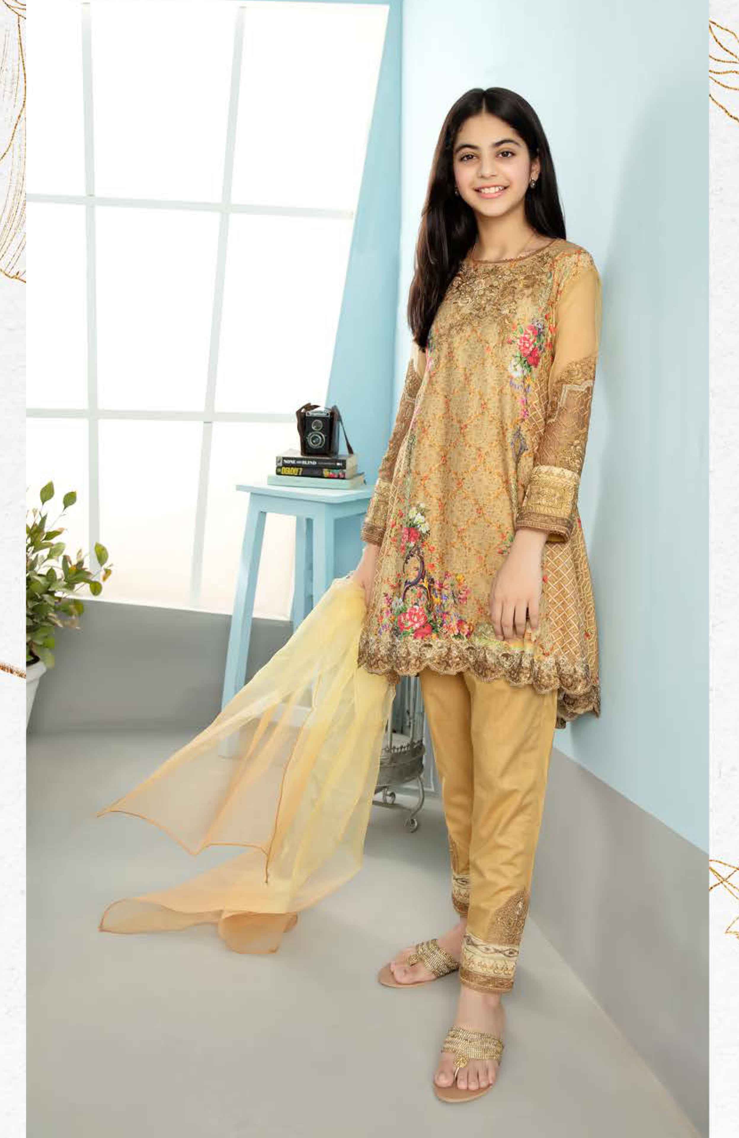 Simrans Mother & Daughter Digital Print Dipped Hem Girls Outfit AL360K