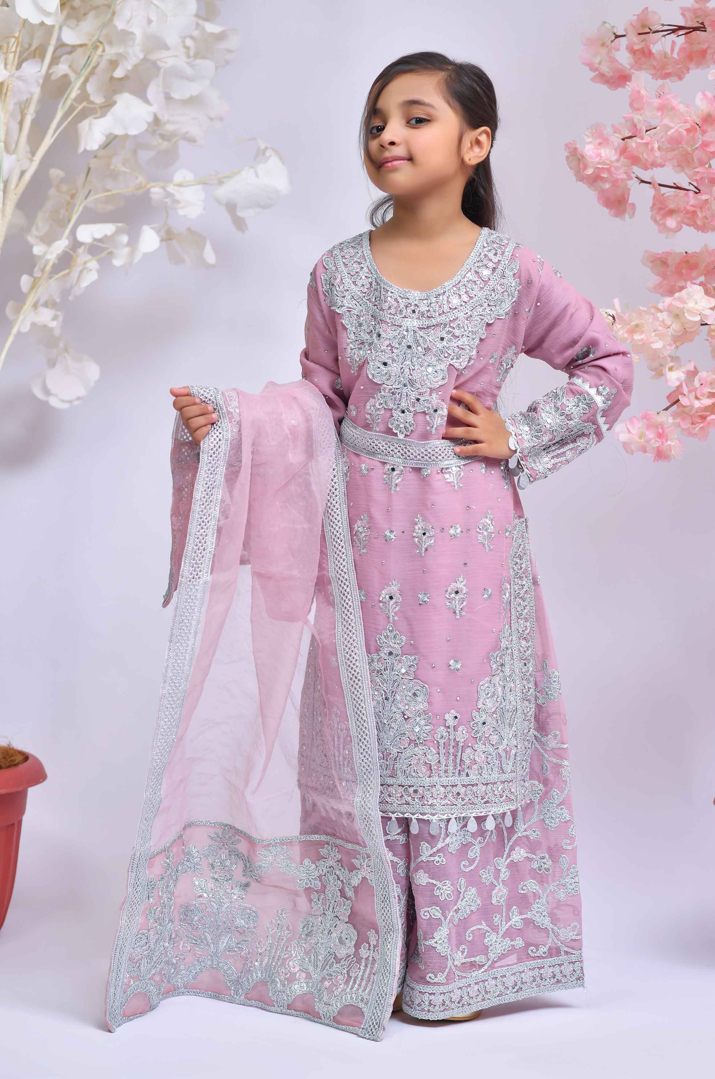 Simrans Mother & Daughter Dusty Pink Kids Sharara Oufit salwar kameez DesiP 
