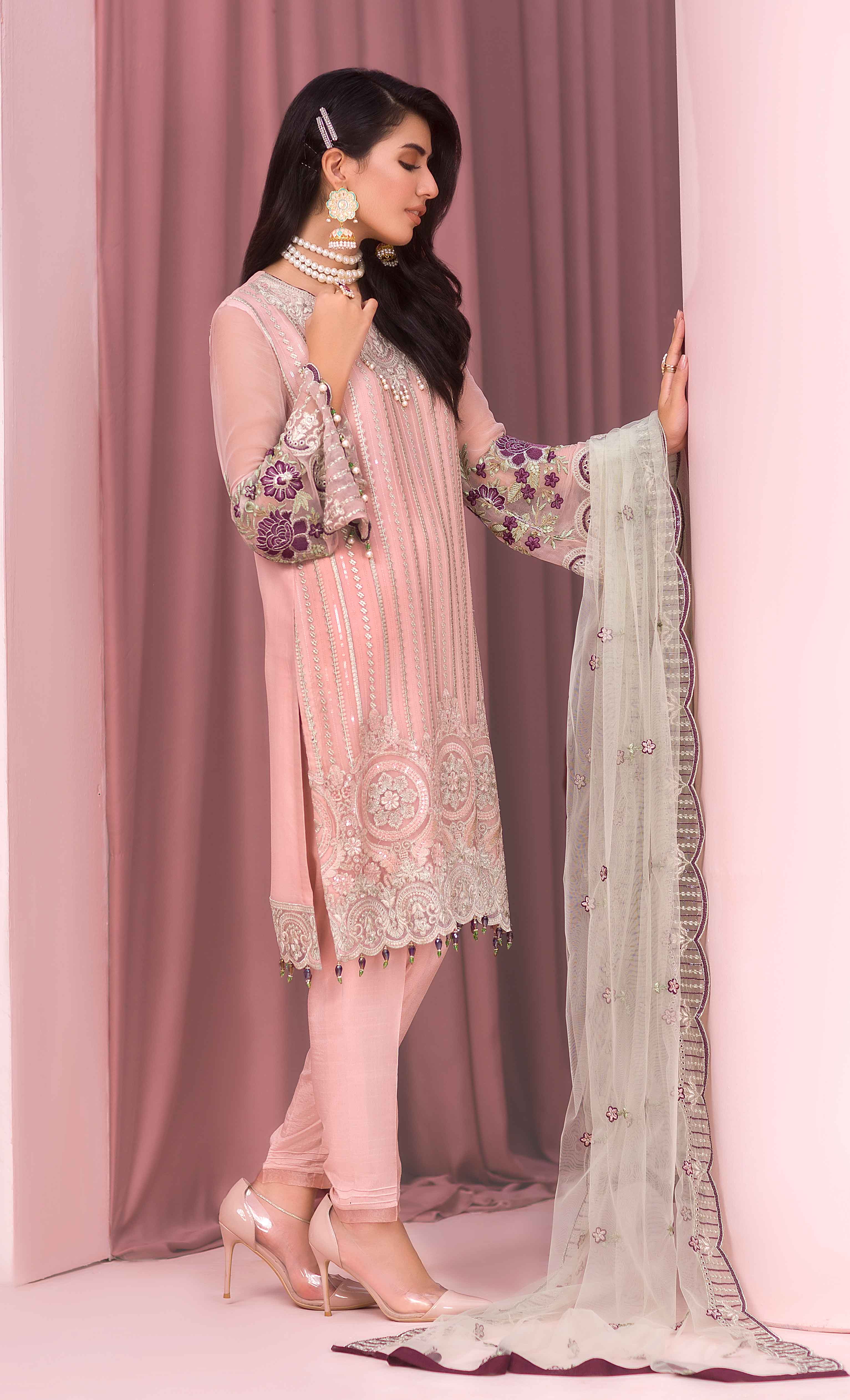 Simrans Mother & Daughter Eid Outfit with Embroidered Dupatta Pink - Desi Posh