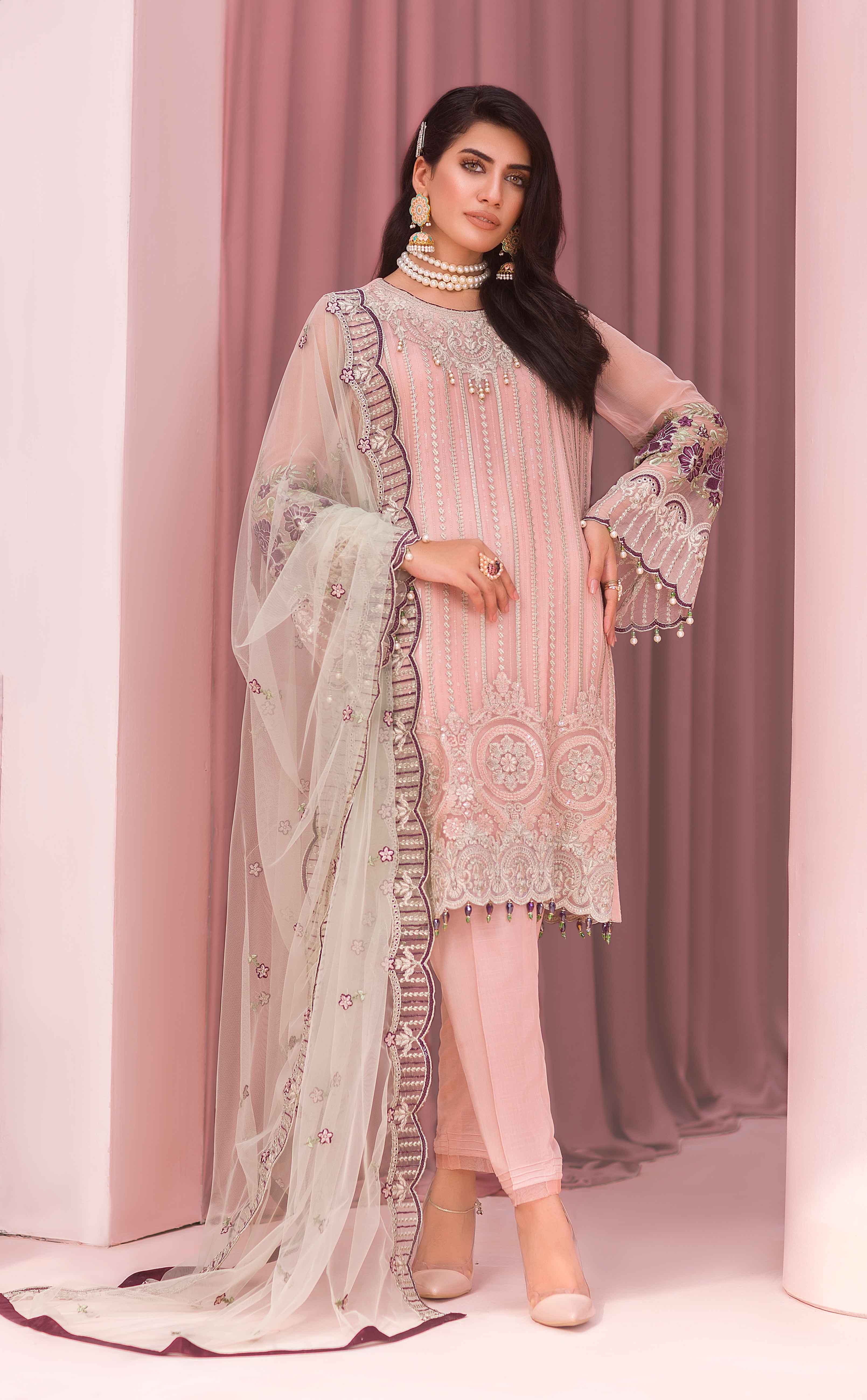 Simrans Mother & Daughter Eid Outfit with Embroidered Dupatta Pink - Desi Posh