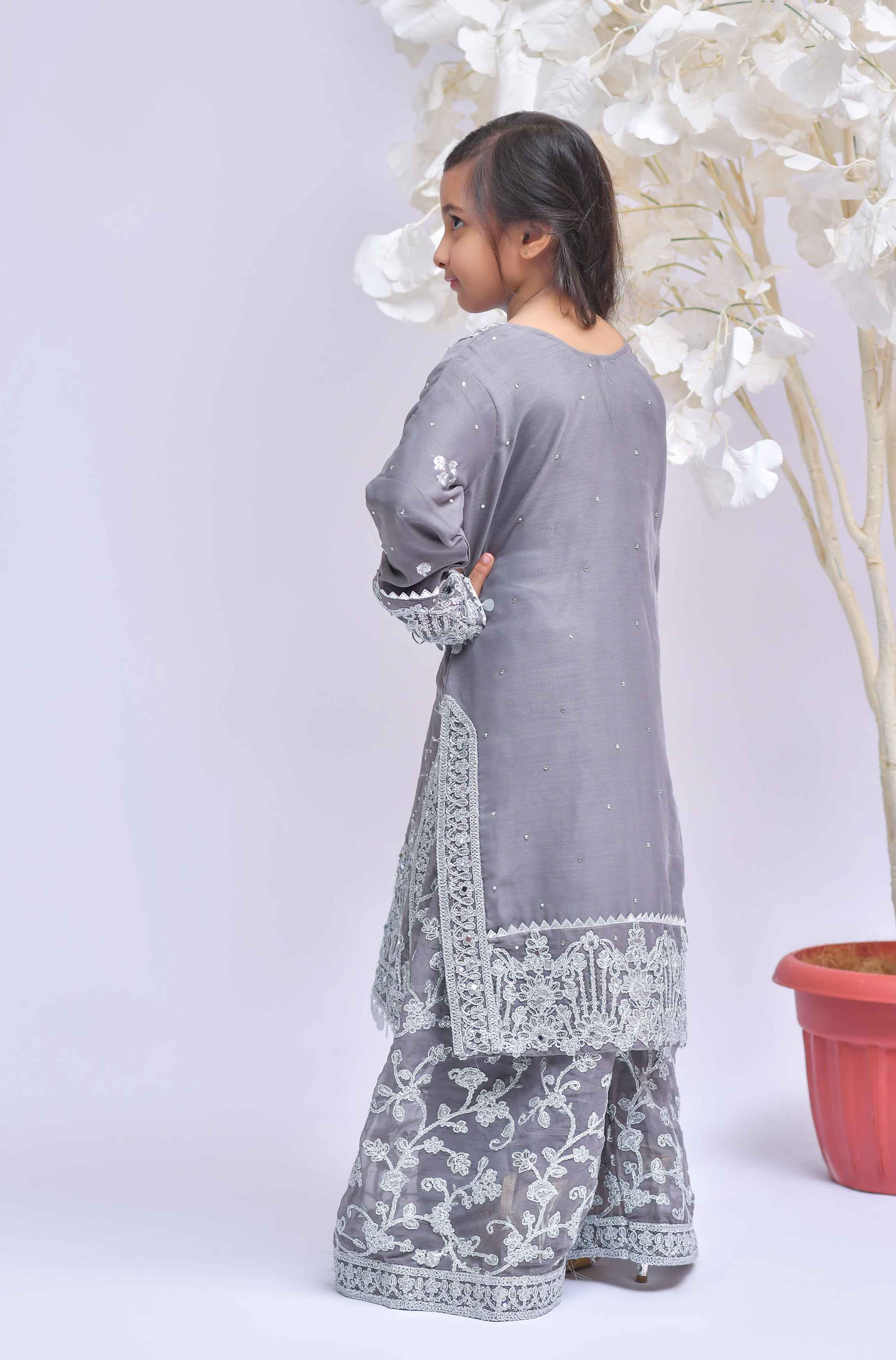 Simrans Mother & Daughter Grey Kids Sharara Oufit DesiP 