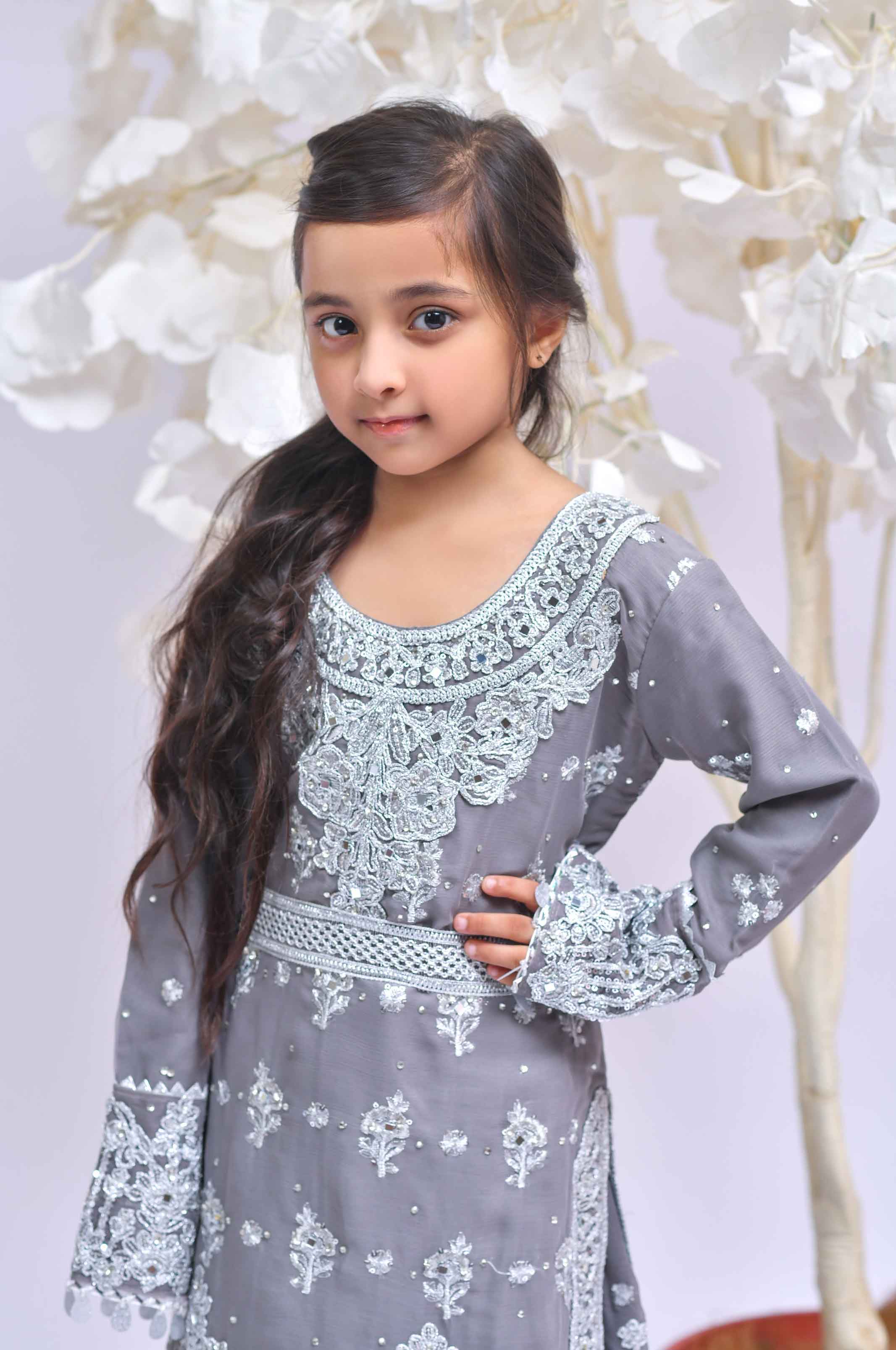 Simrans Mother & Daughter Grey Kids Sharara Oufit DesiP 