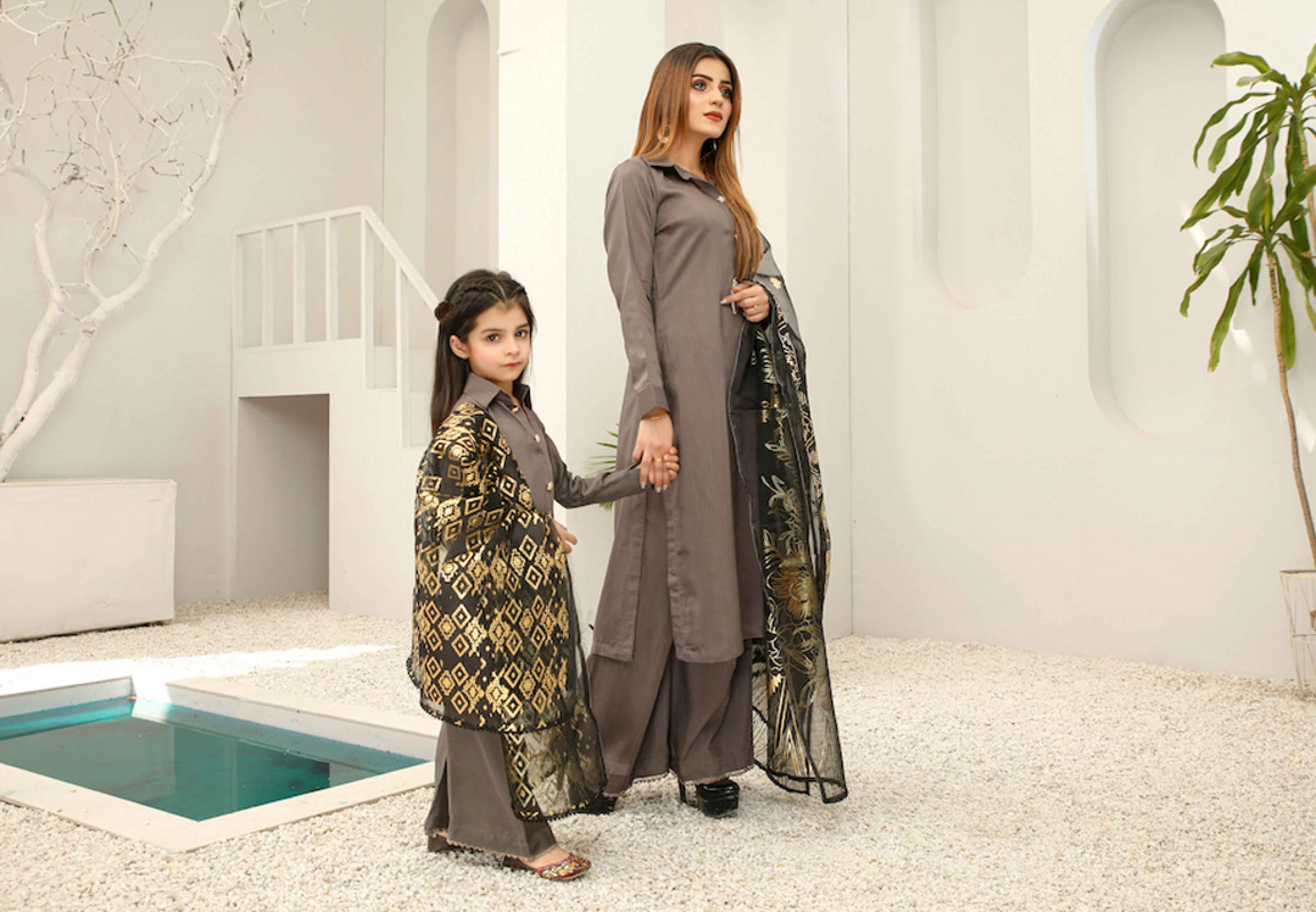 Simrans Mummy & Me Eid Outfit with Foil Print Dupatta PN04 DesiPosh