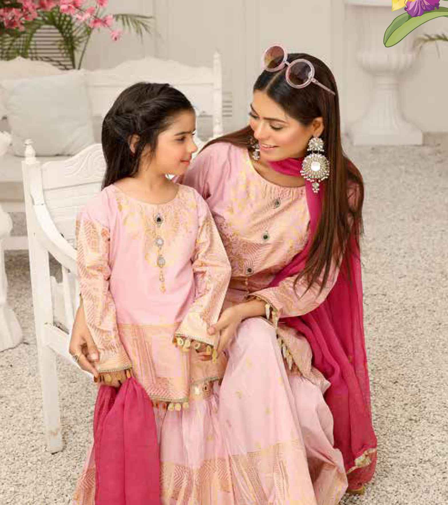 pink mother and daughter outfit