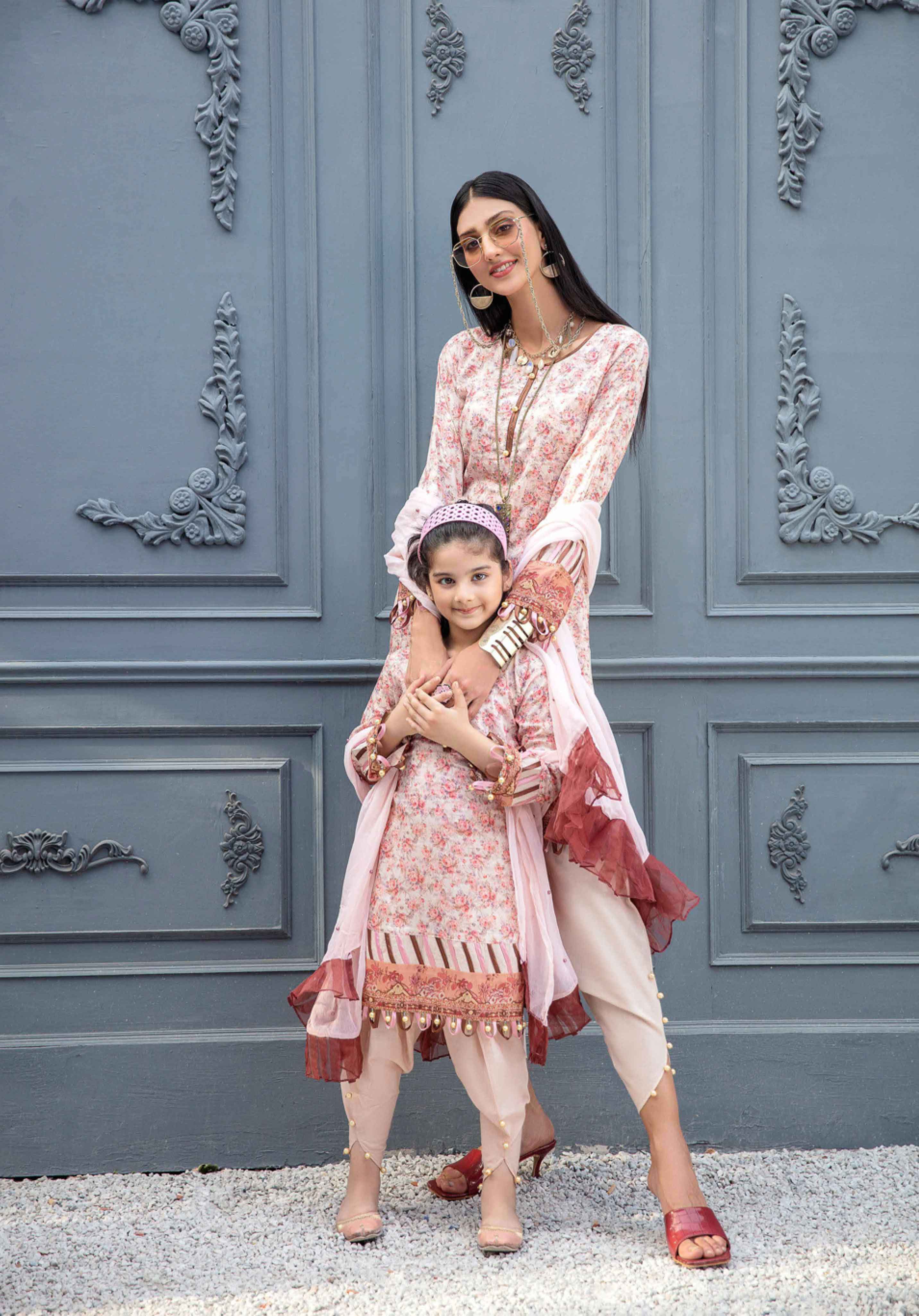 Simrans Mummy & Me Printed Girls Tulip Shalwar Suit