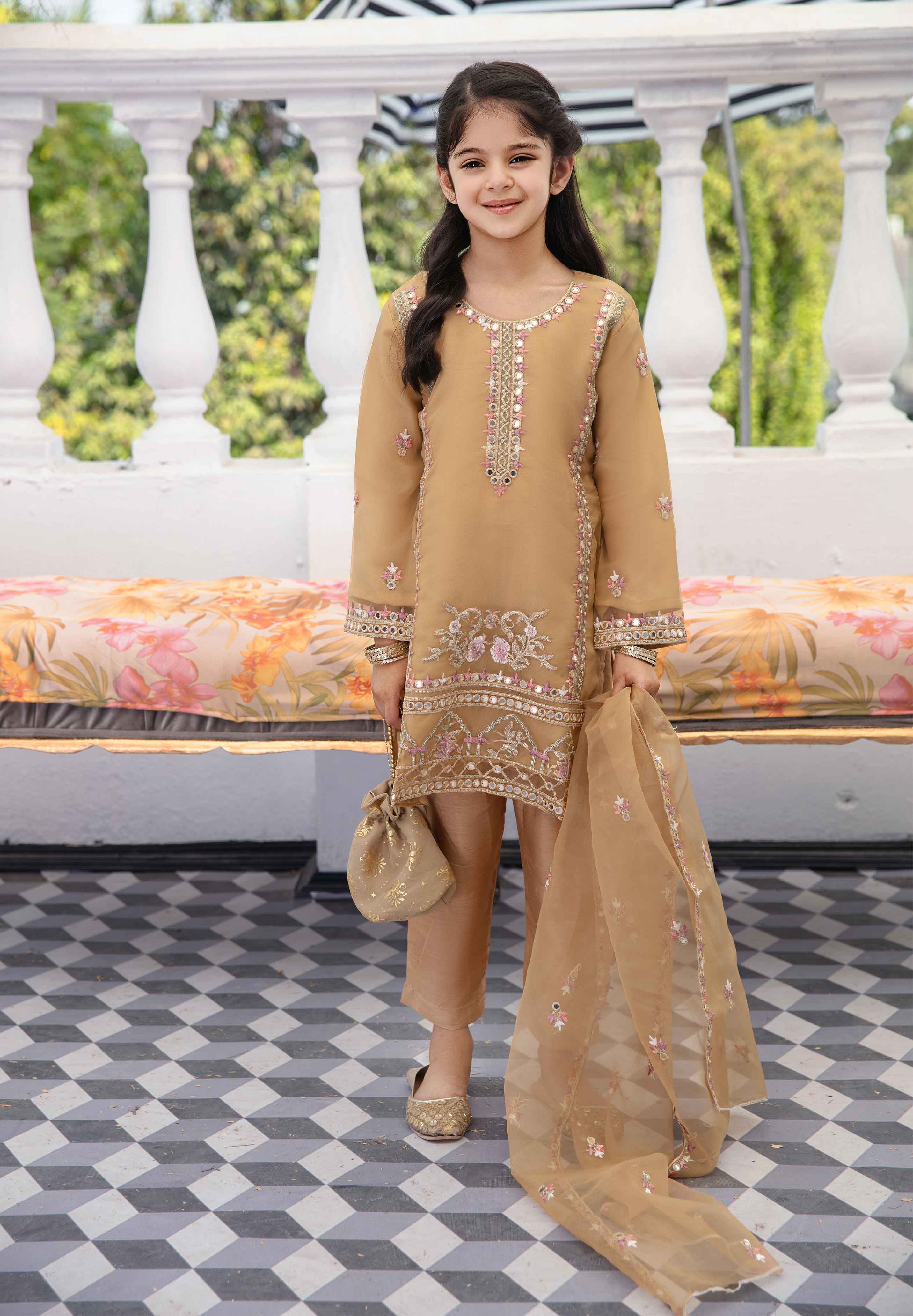 kids gold eid suit
