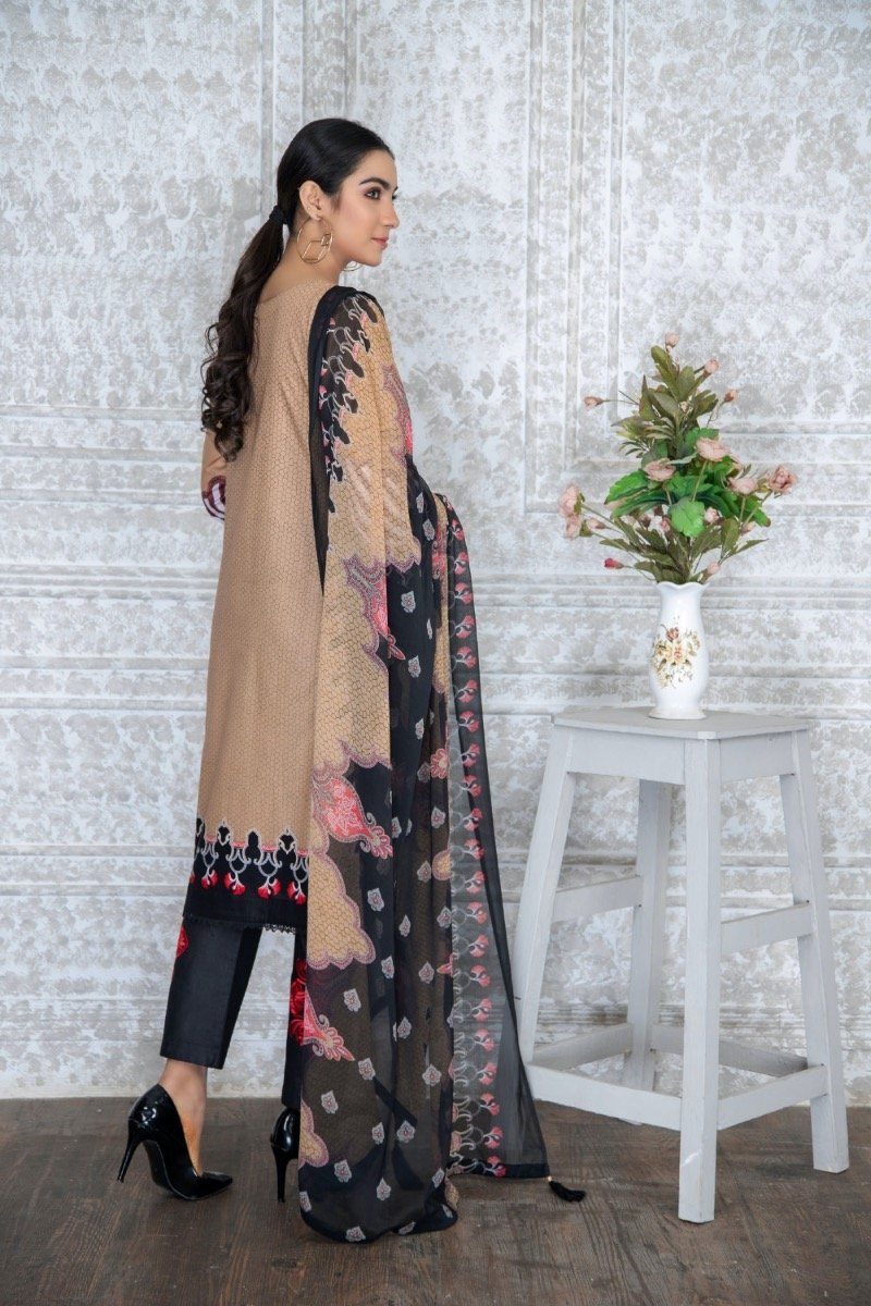 Simrans Ramzan Collection Lawn Outfit With Embroidered Trousers and Chiffon Dupatta ILSR04 - Desi Posh