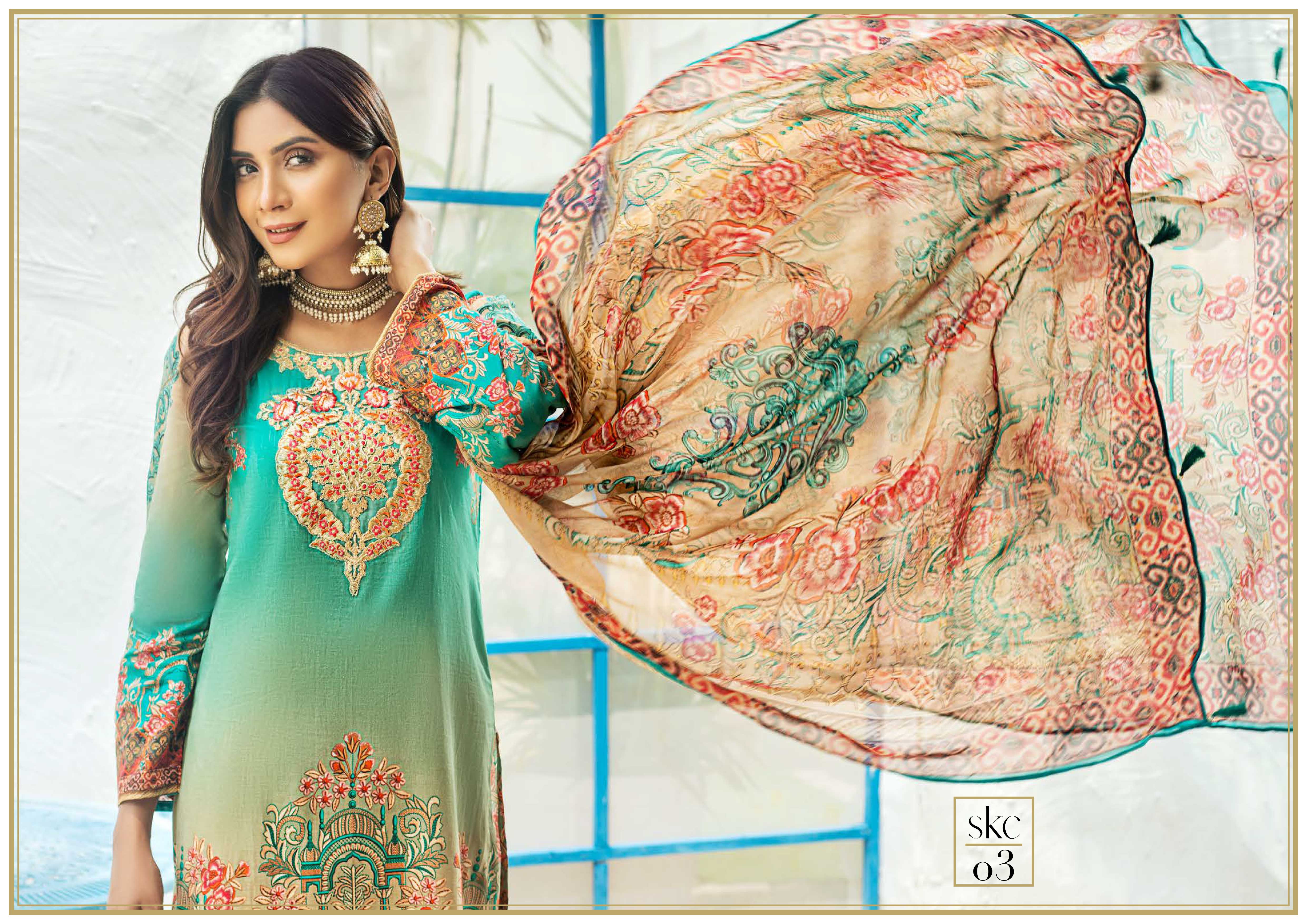 Simrans Rubab Digital Print Premium Lawn Outfit with Digital Print Chiffon Dupatta SKC03 Mother and Daughter - Desi Posh