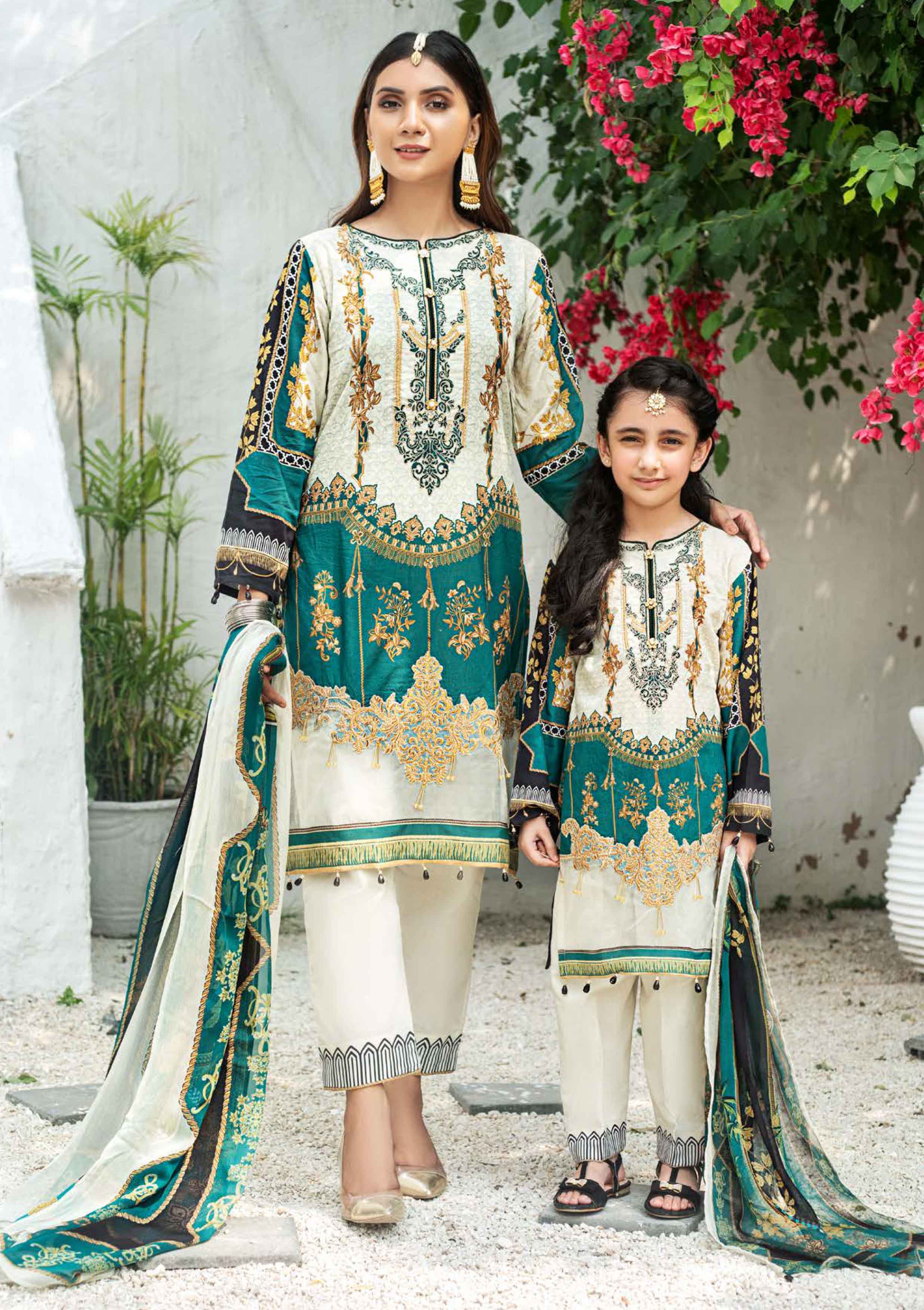 Simrans Rubab Digital Print Premium Summer Lawn Mummy & Me Outfit with Digital Print Chiffon Dupatta SKC05 - Desi Posh