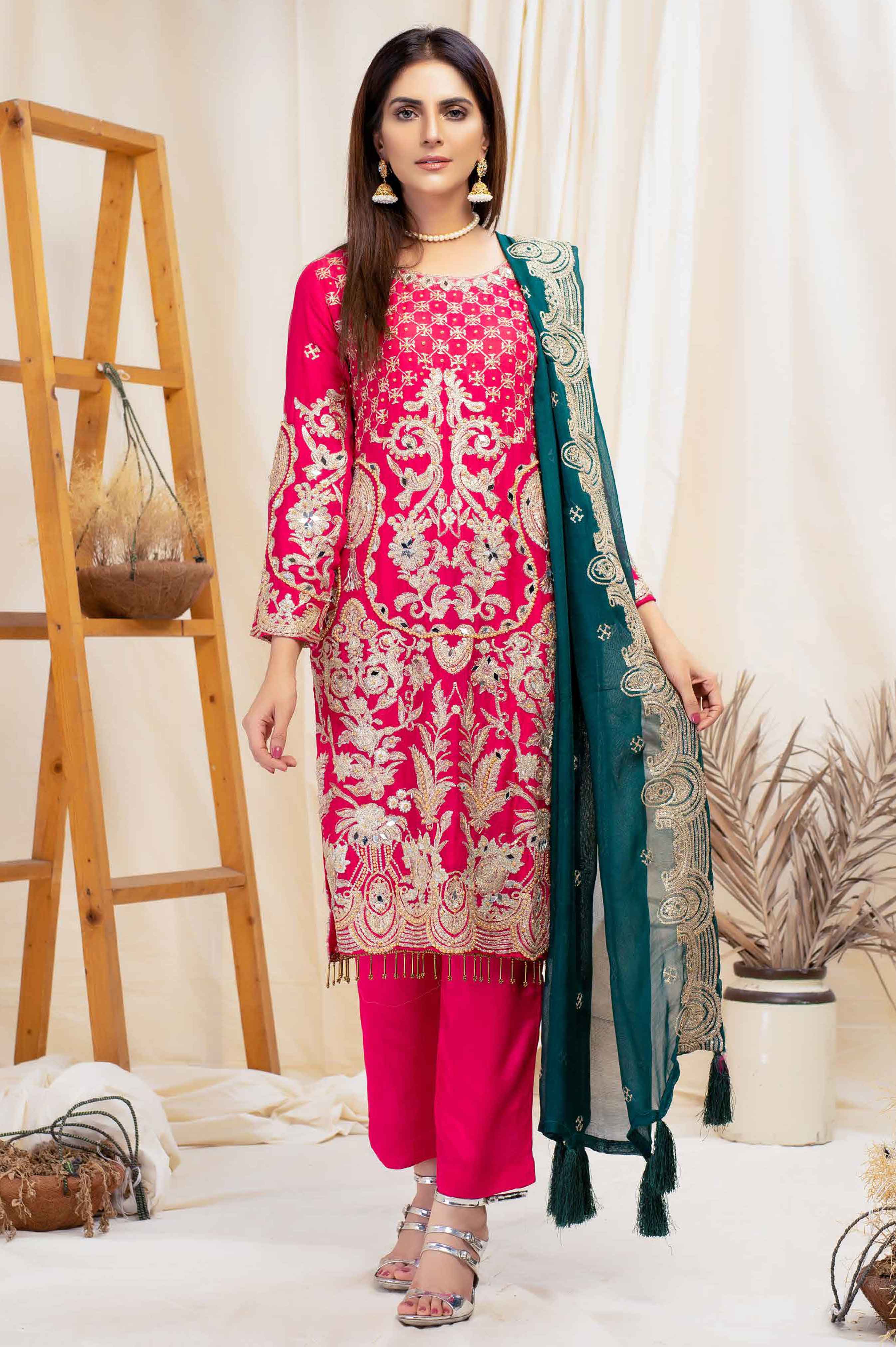 Simrans Semi Formal Ladies Pink Outfit With Contrasting Dupatta