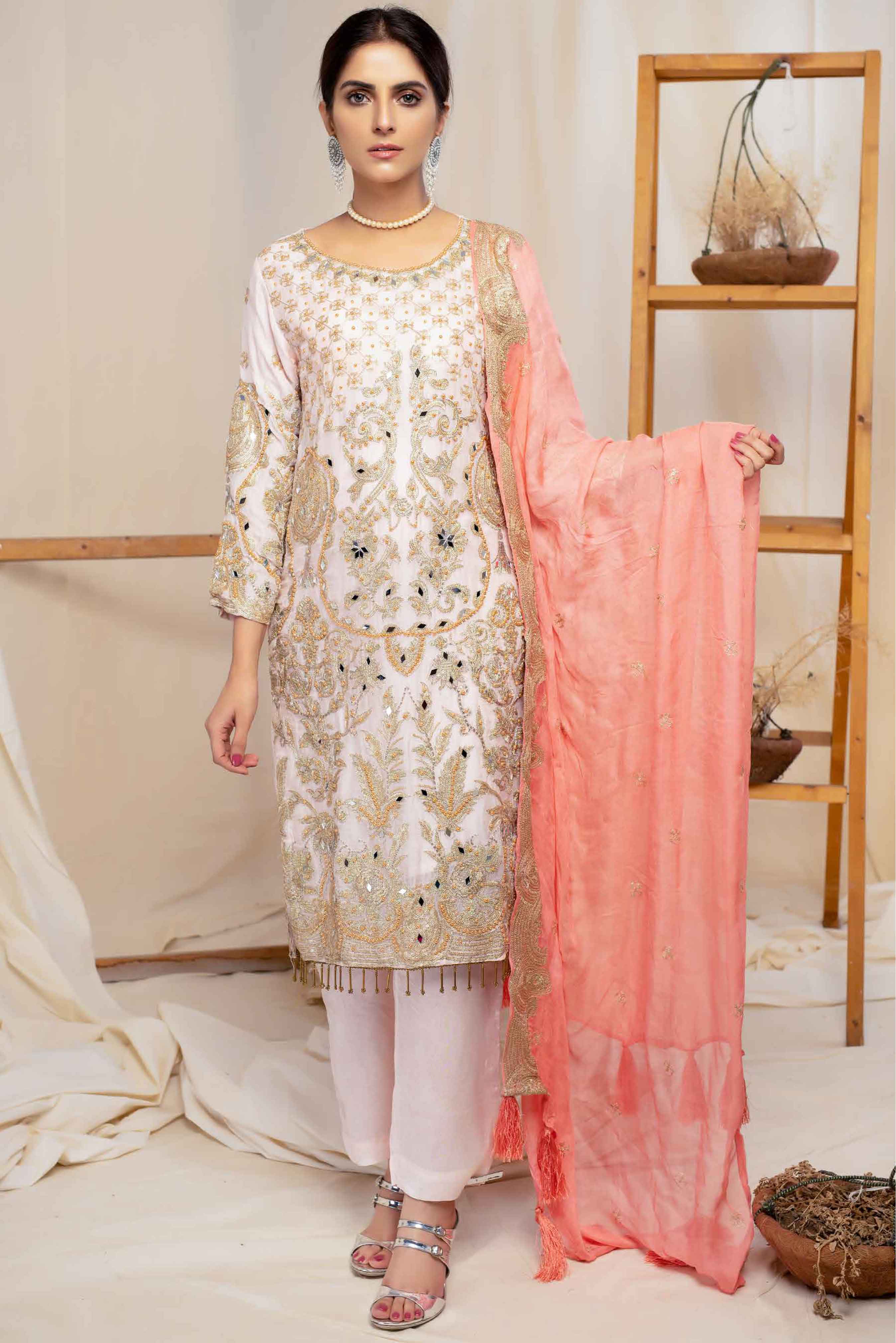 Simrans Semi Formal Ladies Pink Outfit With Contrasting Dupatta
