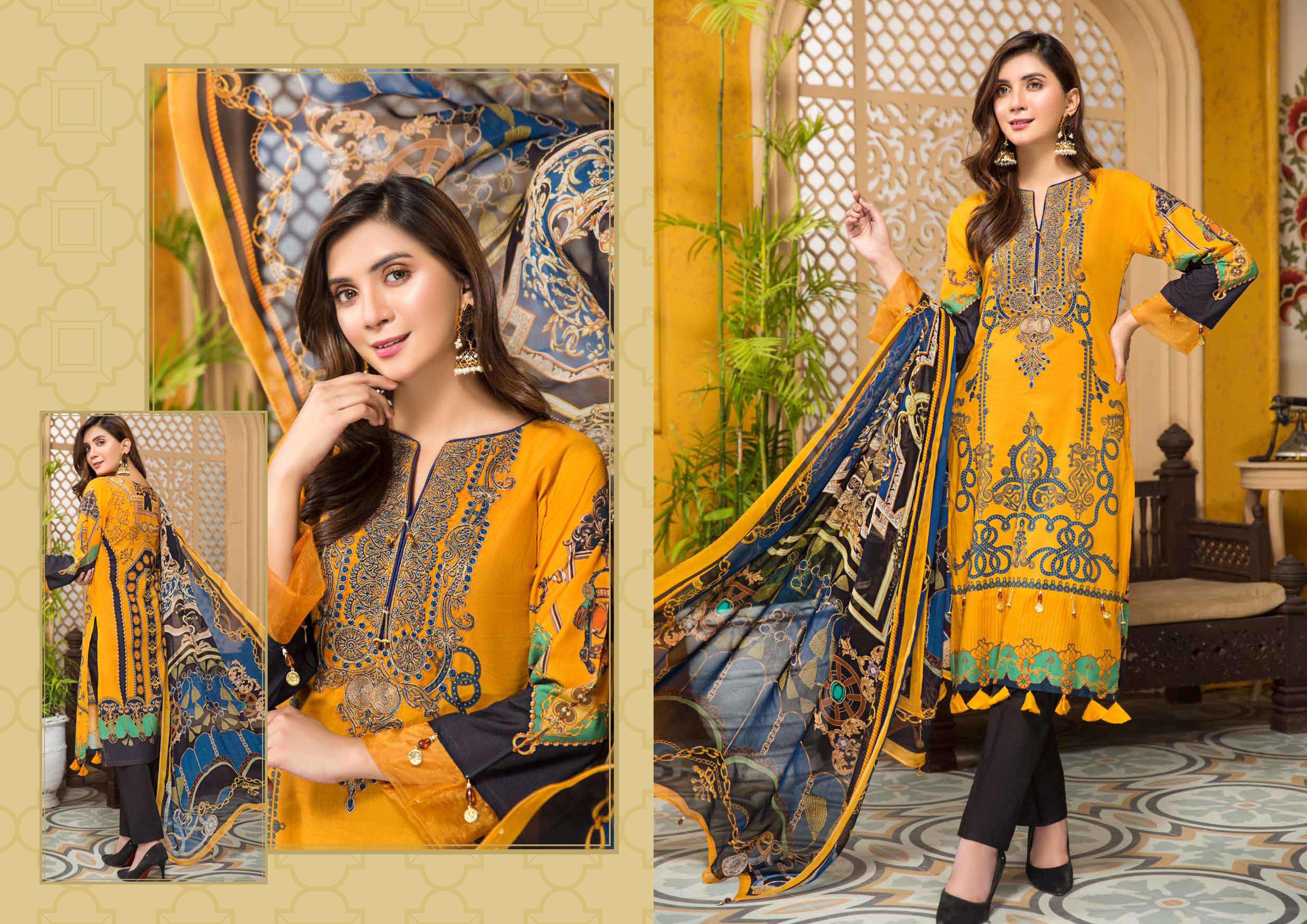 Simran`s Tehzeeb Digital Print Premium Lawn Outfit with Digital Print Chiffon Dupatta SKB07 - Desi Posh