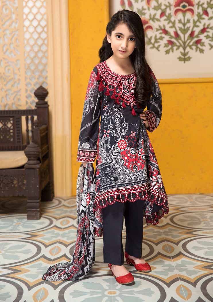 Simrans Tehzeeb Kids Digital Print Premium Lawn Outfit with Digital Print Chiffon Dupatta SKB03K - Desi Posh