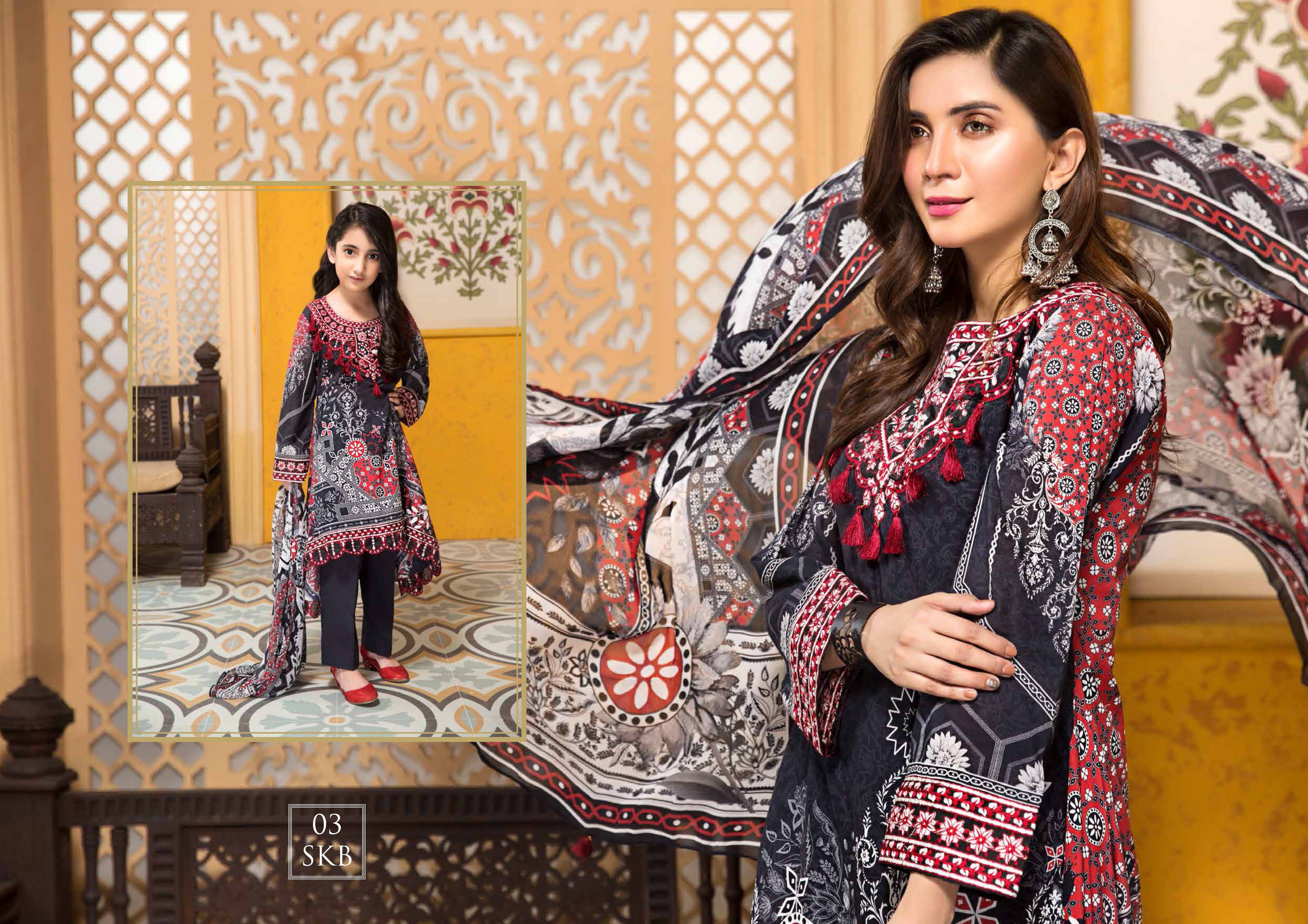 Simrans Tehzeeb Kids Digital Print Premium Lawn Outfit with Digital Print Chiffon Dupatta SKB03K - Desi Posh